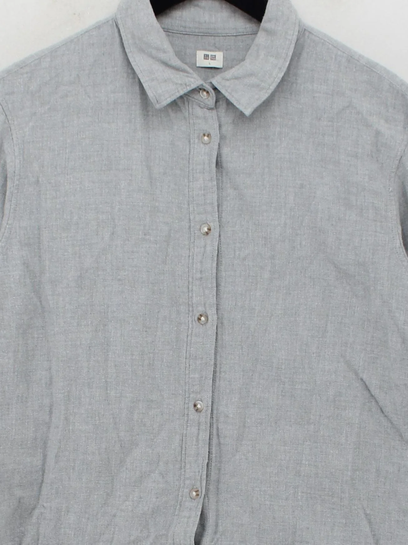 Uniqlo Women's Shirt L Grey 100% Cotton Long Sleeve Collared Basic - Image 3