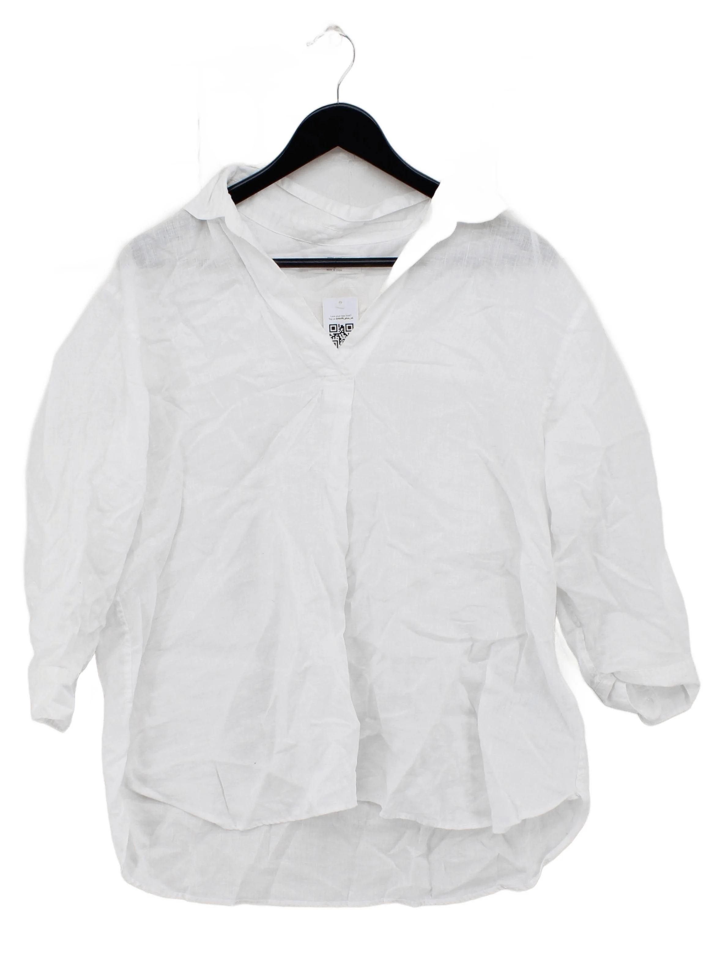 Uniqlo Women's Shirt L White 100% Linen 3/4 Sleeve Collared Basic