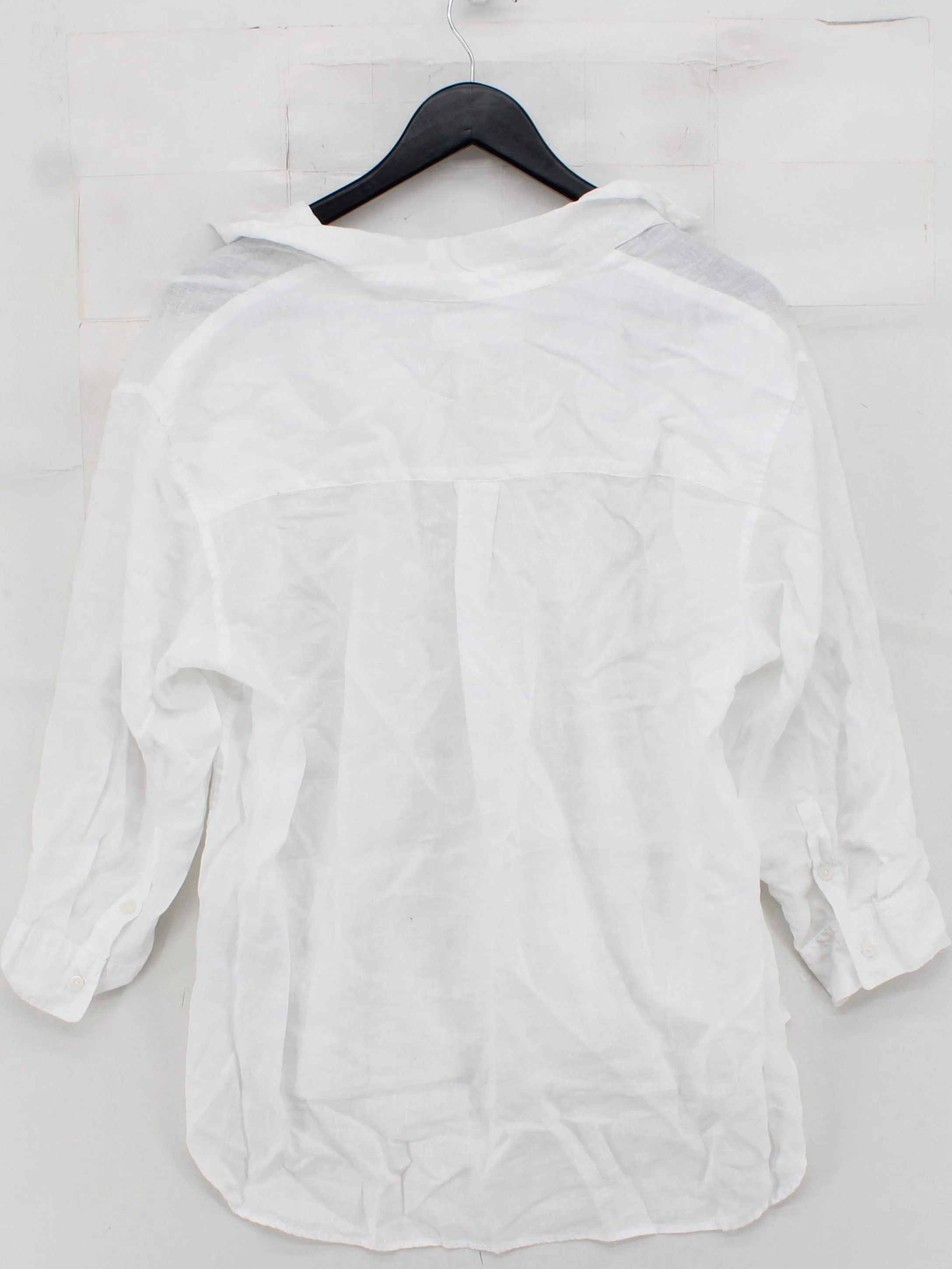 Uniqlo Women's Shirt L White 100% Linen 3/4 Sleeve Collared Basic - Image 2