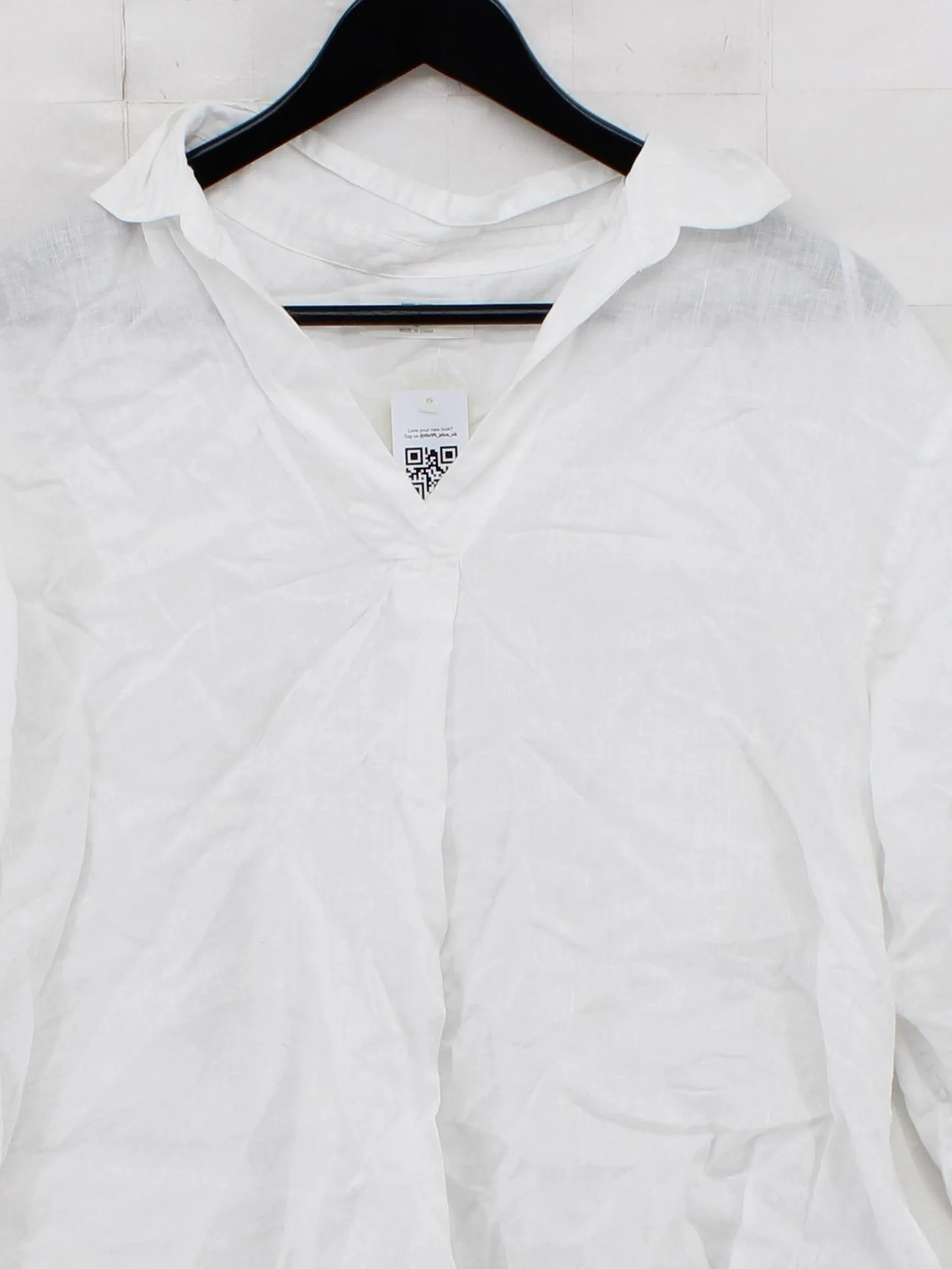 Uniqlo Women's Shirt L White 100% Linen 3/4 Sleeve Collared Basic - Image 3