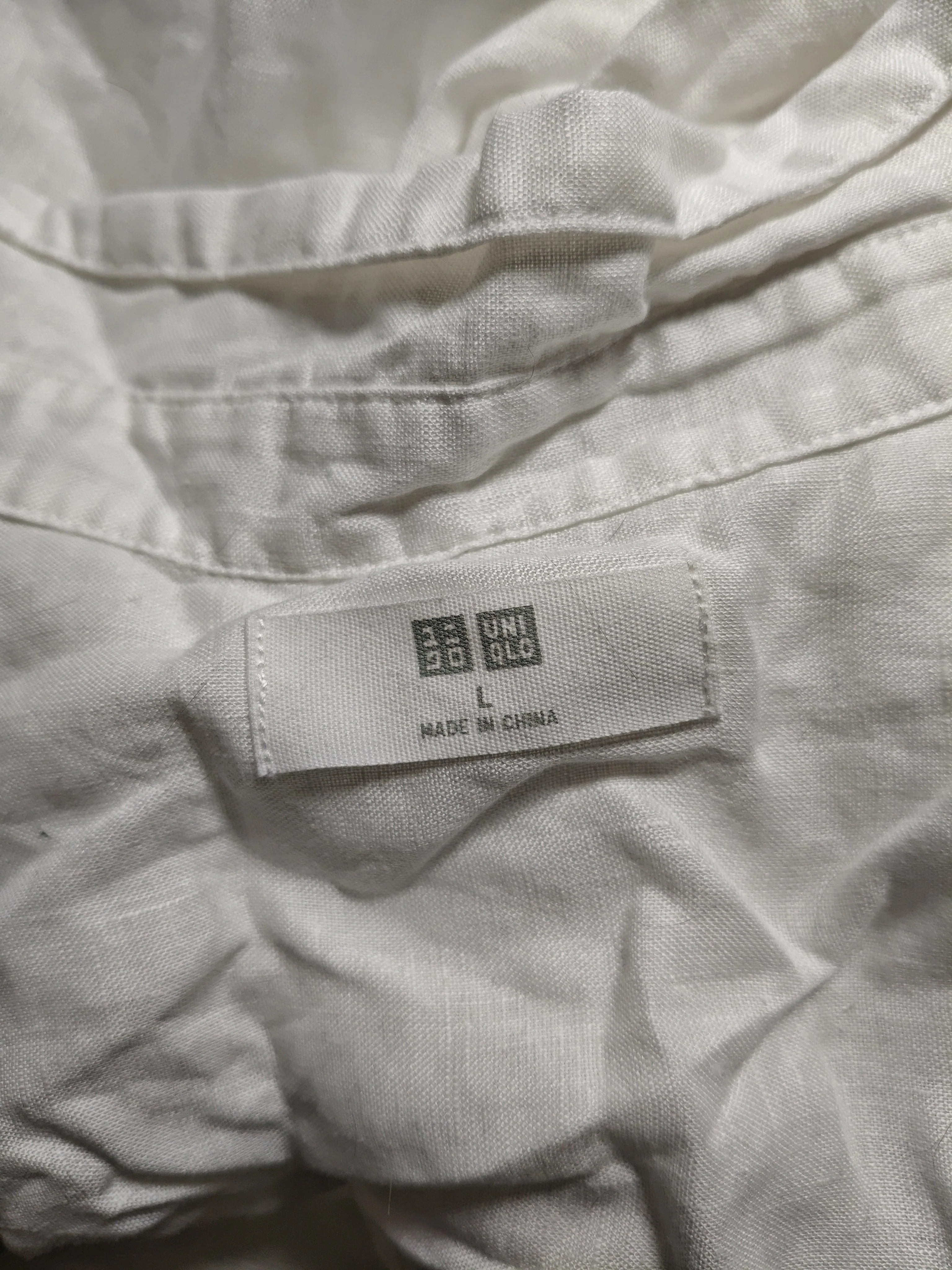Uniqlo Women's Shirt L White 100% Linen 3/4 Sleeve Collared Basic - Image 5