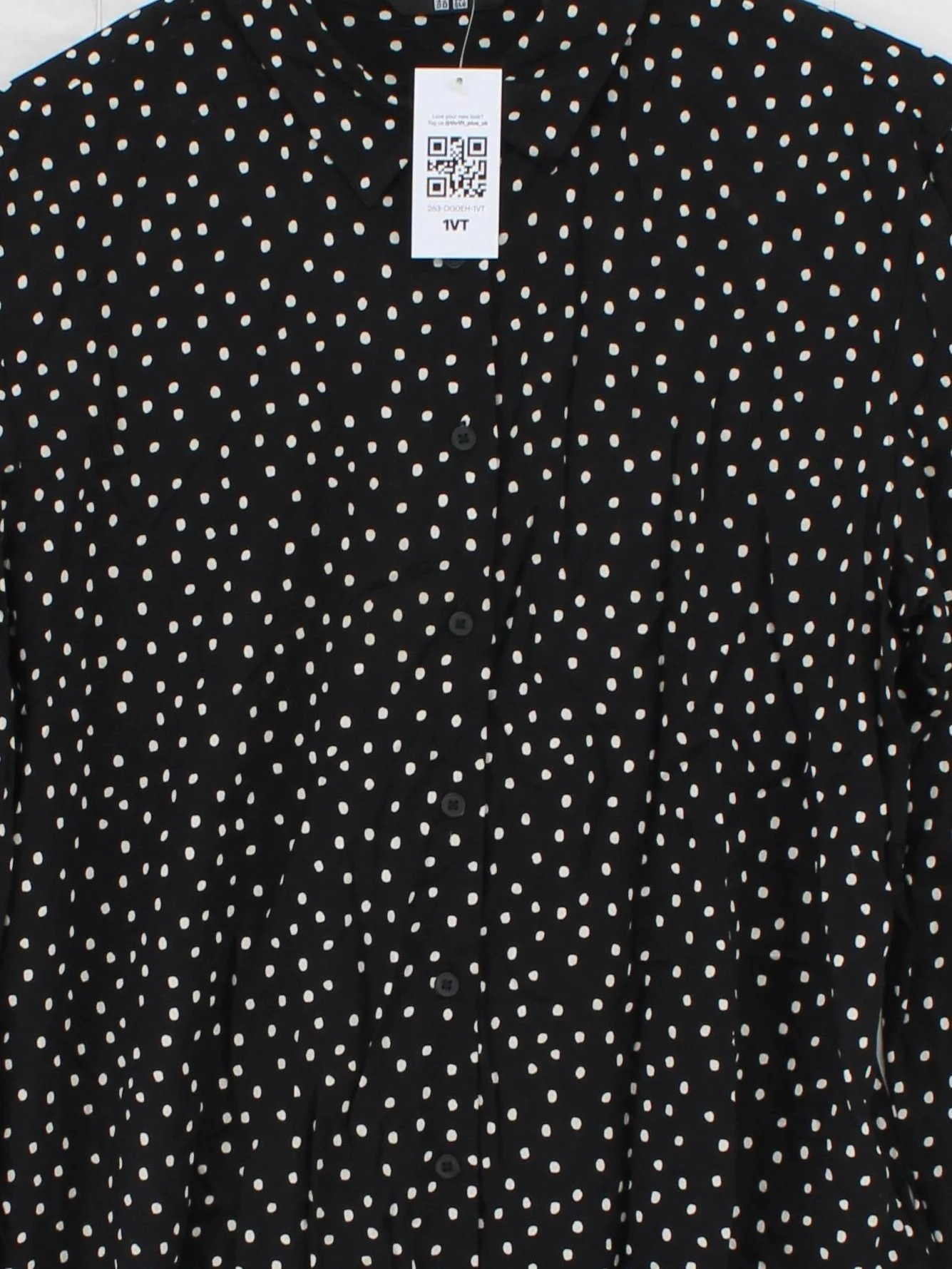 Uniqlo Women's Shirt M Black Polkadot 100% Viscose Long Sleeve Collared Basic - Image 3