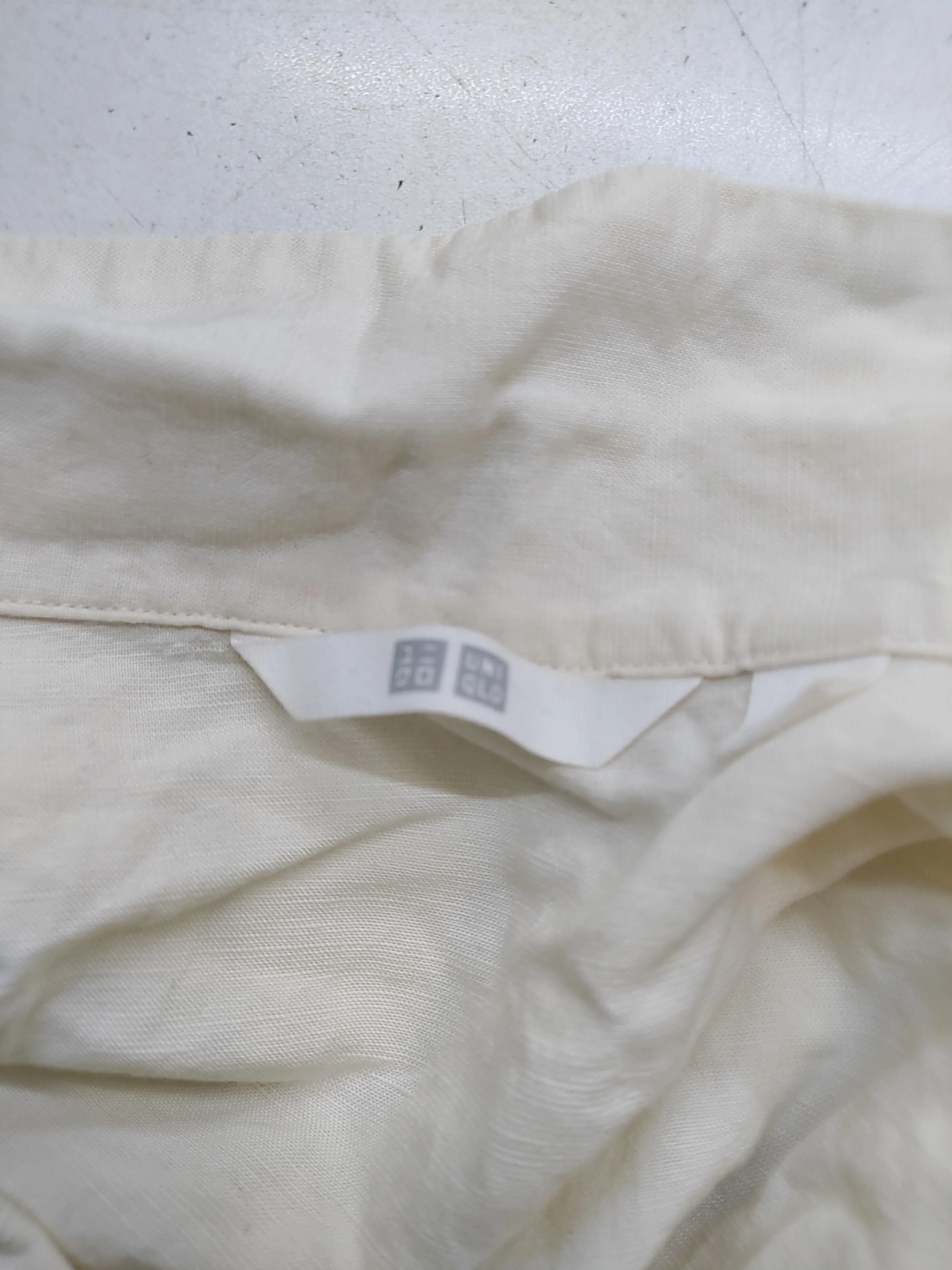 Uniqlo Women's Shirt M Cream 100% Other Short Sleeve Collared Basic - Image 5
