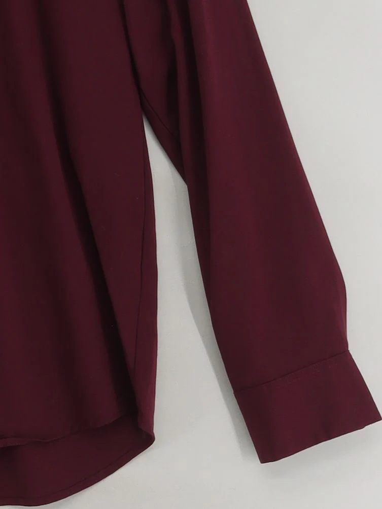 Uniqlo Women's Shirt M Red 100% Other Long Sleeve Collared Basic - Image 4