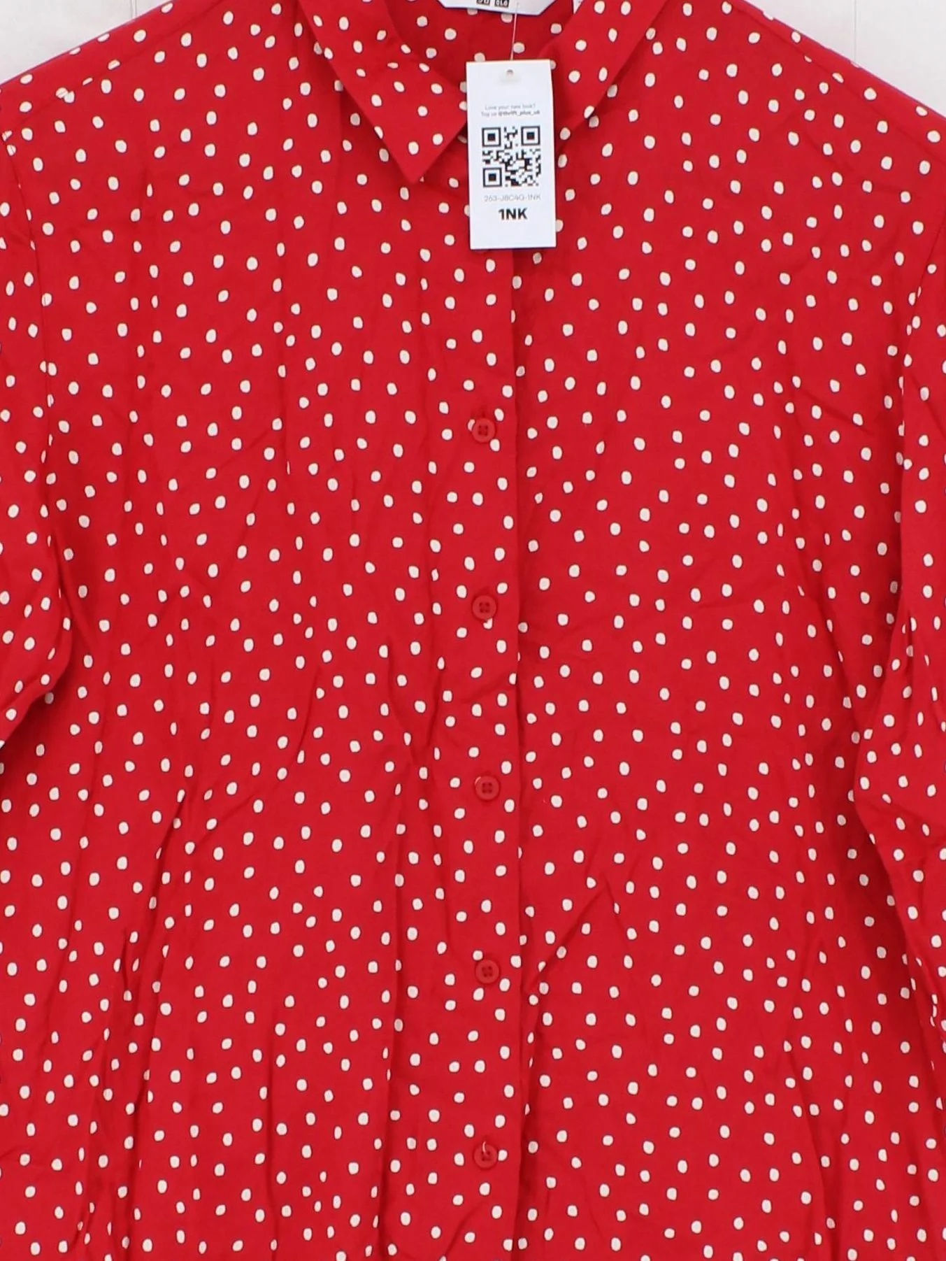 Uniqlo Women's Shirt M Red Polkadot 100% Viscose Long Sleeve Collared Basic - Image 3