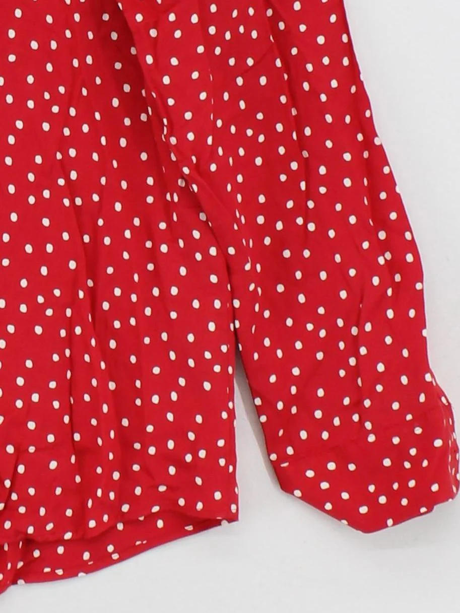 Uniqlo Women's Shirt M Red Polkadot 100% Viscose Long Sleeve Collared Basic - Image 4