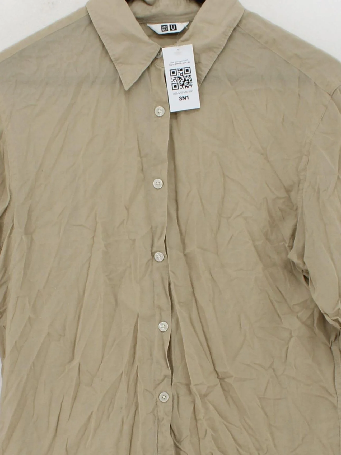 Uniqlo Women's Shirt M Tan 100% Cotton Long Sleeve Collared Basic - Image 3