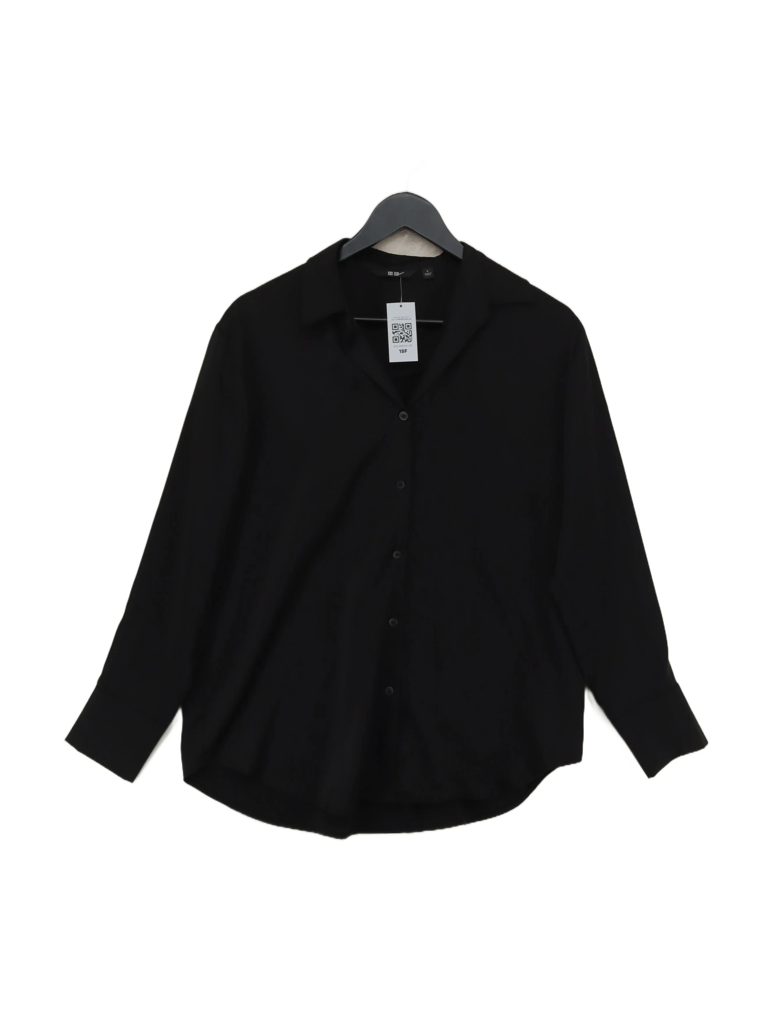 Uniqlo Women's Shirt S Black 100% Other Long Sleeve Collared Basic