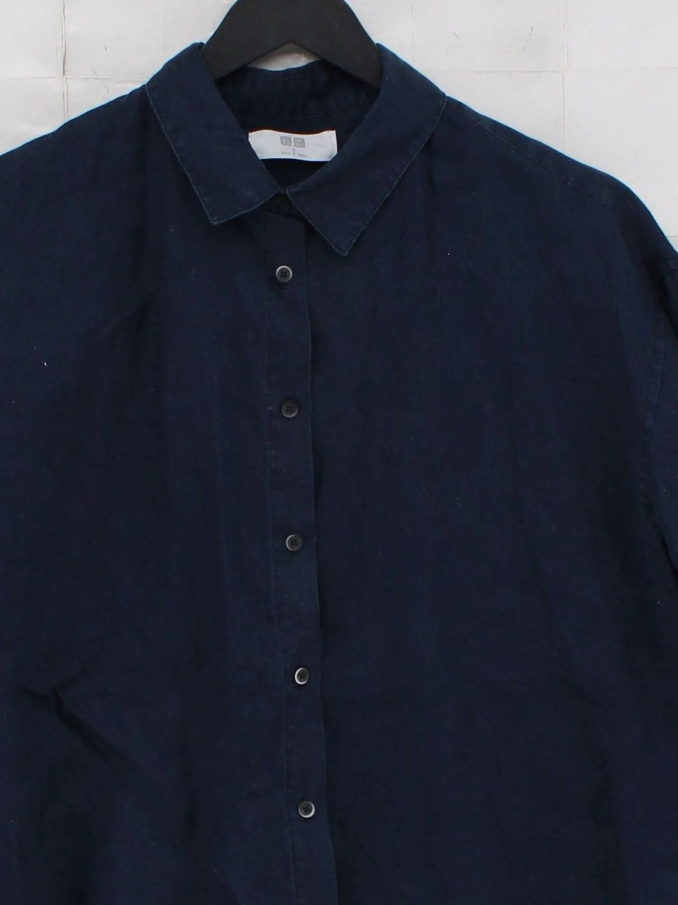 Uniqlo Women's Shirt S Blue 100% Linen Long Sleeve Collared Basic - Image 3