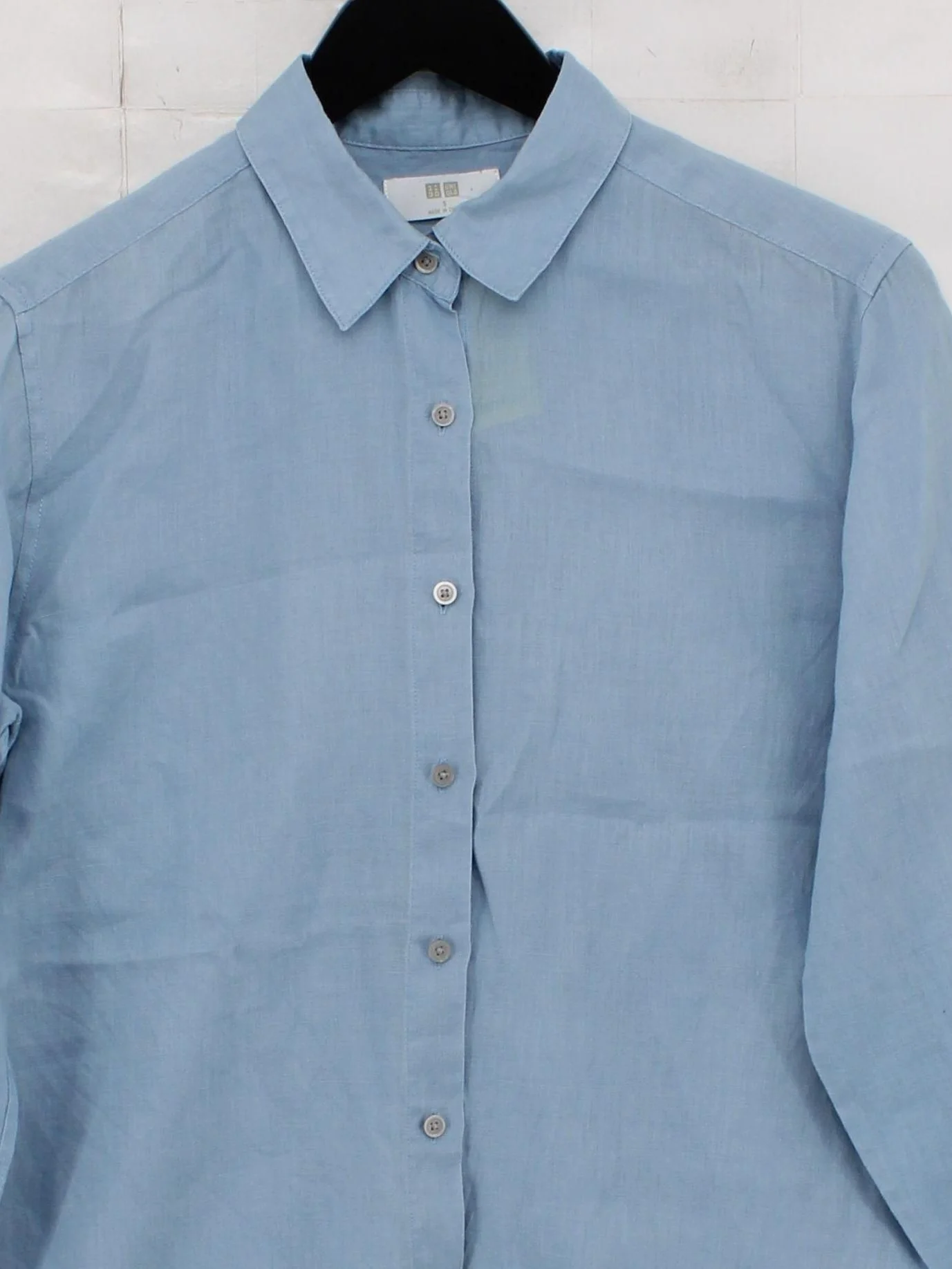Uniqlo Women's Shirt S Blue 100% Linen Long Sleeve Collared Basic - Image 3