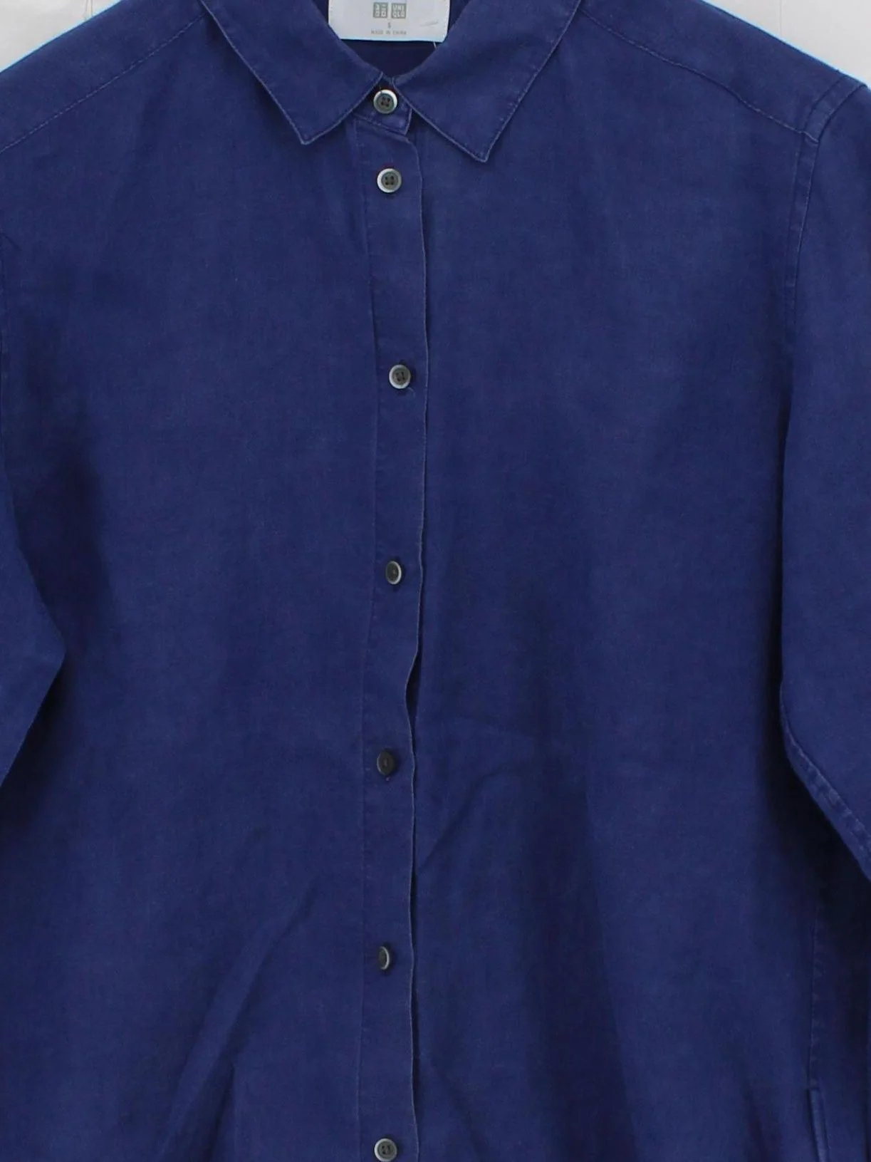 Uniqlo Women's Shirt S Blue 100% Other Long Sleeve Collared Basic - Image 3