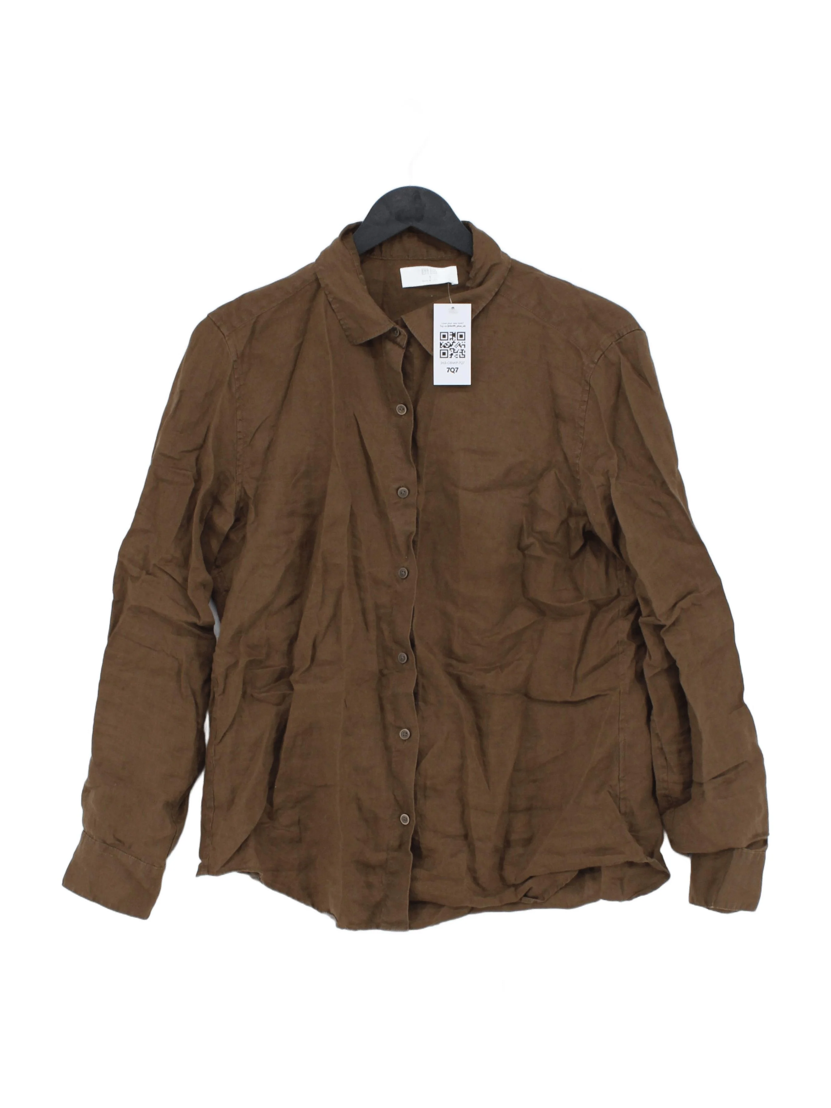 Uniqlo Women's Shirt S Brown 100% Other Long Sleeve Collared Basic