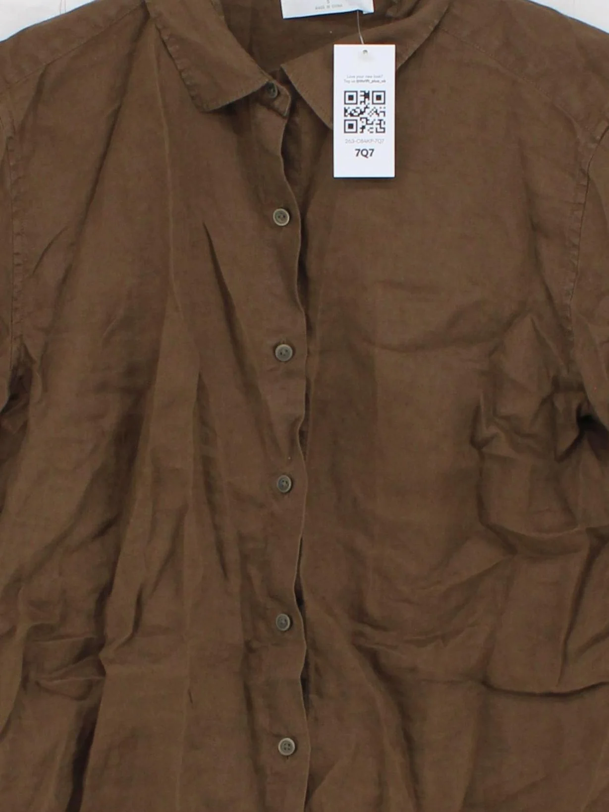 Uniqlo Women's Shirt S Brown 100% Other Long Sleeve Collared Basic - Image 3
