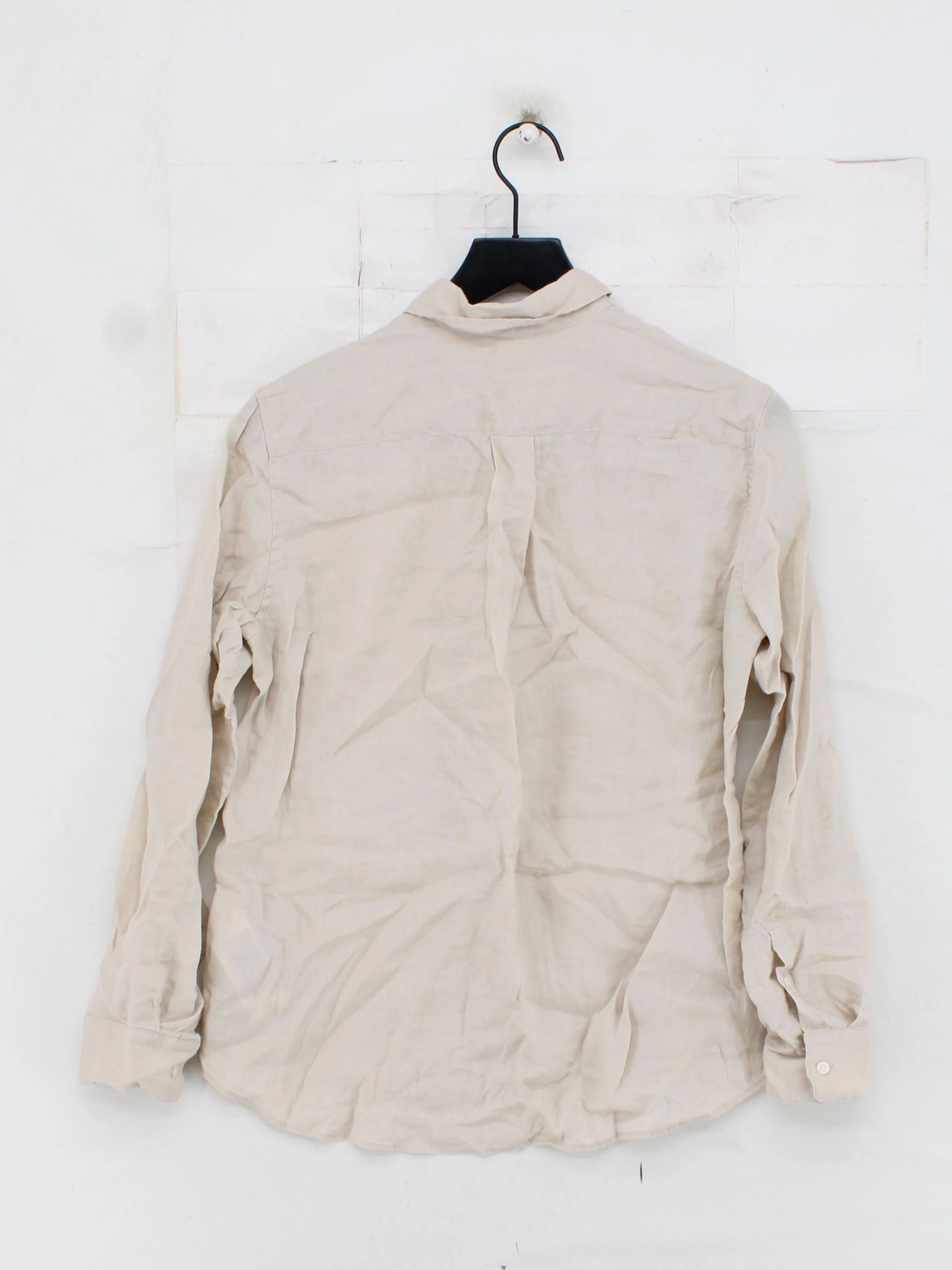 Uniqlo Women's Shirt S Cream 100% Linen Long Sleeve Collared Basic - Image 2