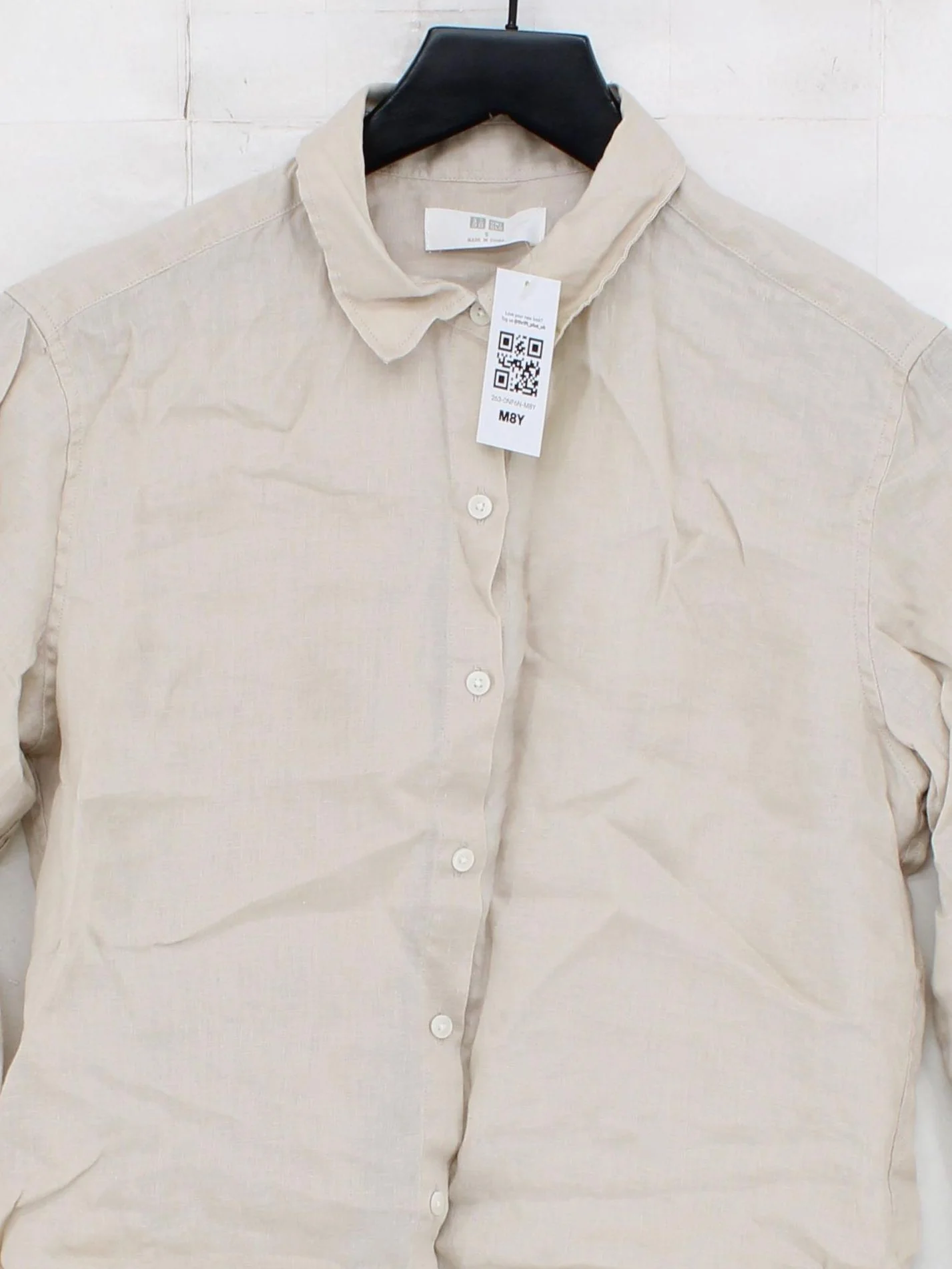 Uniqlo Women's Shirt S Cream 100% Linen Long Sleeve Collared Basic - Image 3