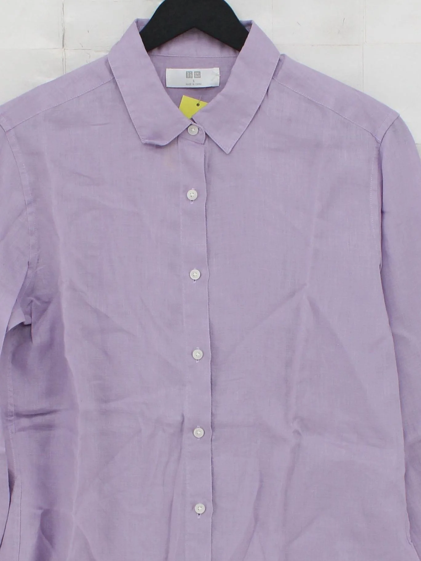 Uniqlo Women's Shirt S Purple 100% Linen Long Sleeve Collared Basic - Image 3