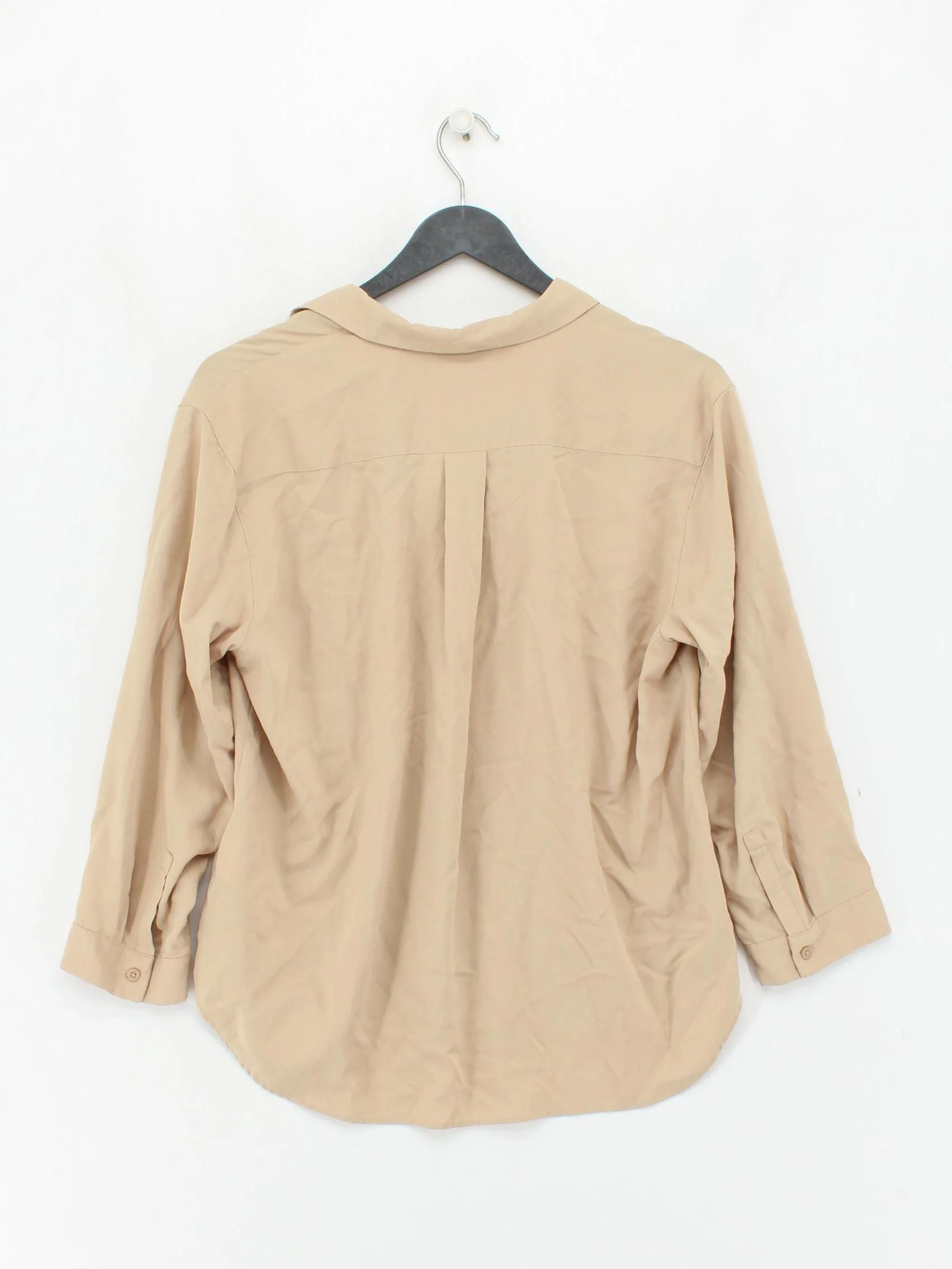 Uniqlo Women's Shirt S Tan Viscose with Polyester 3/4 Sleeve V-Neck Basic - Image 2