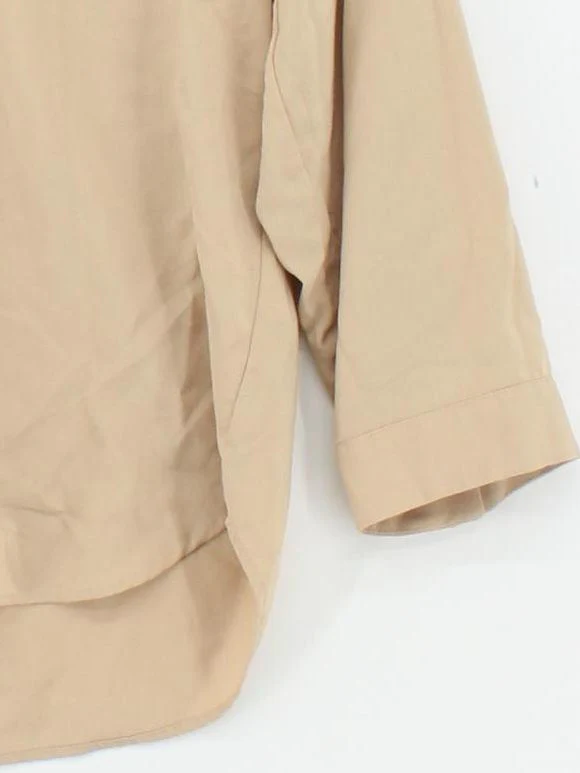 Uniqlo Women's Shirt S Tan Viscose with Polyester 3/4 Sleeve V-Neck Basic - Image 4