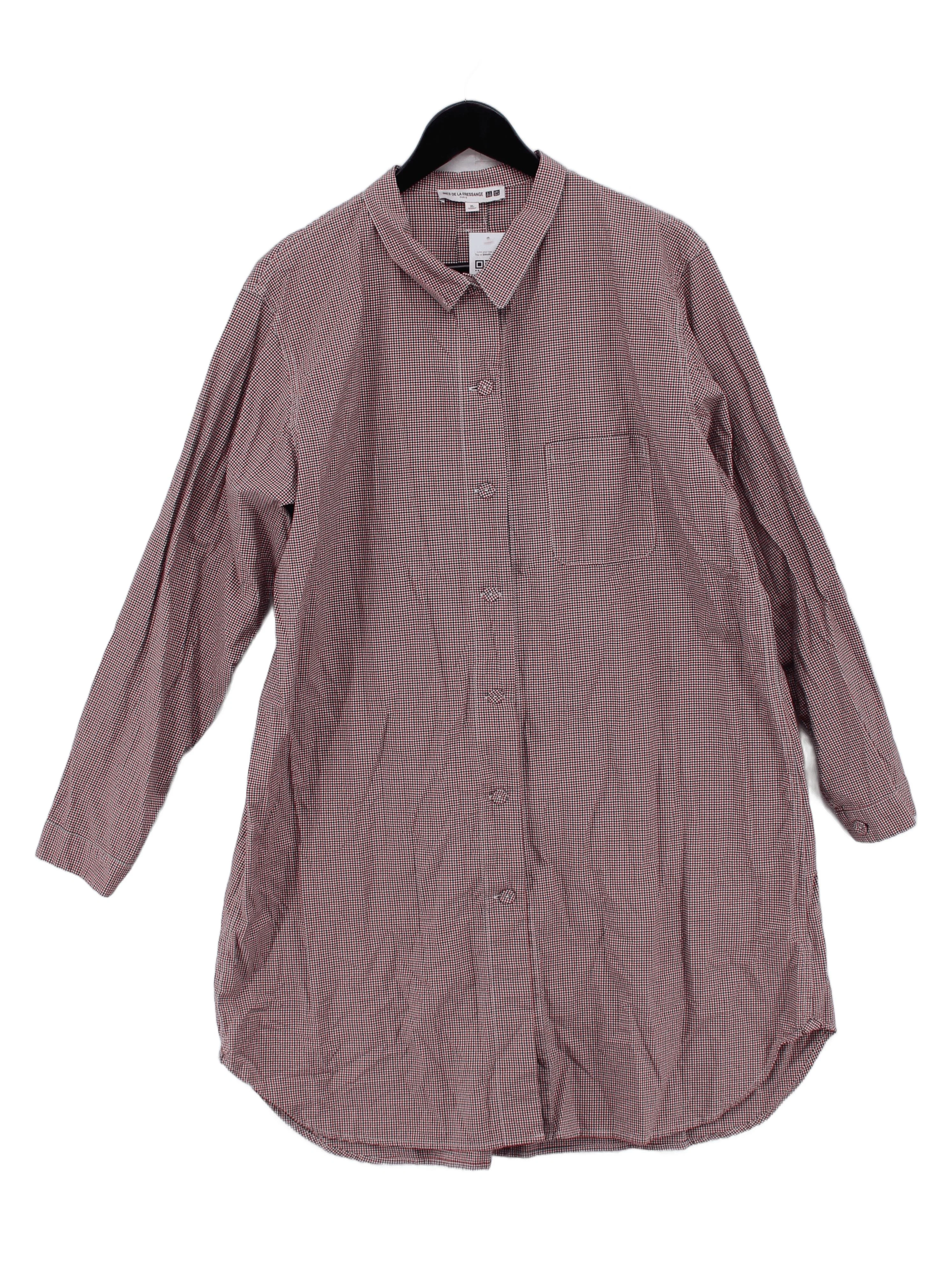 Uniqlo Women's Shirt XL Multi Checkered 100% Cotton Long Sleeve Collared Basic