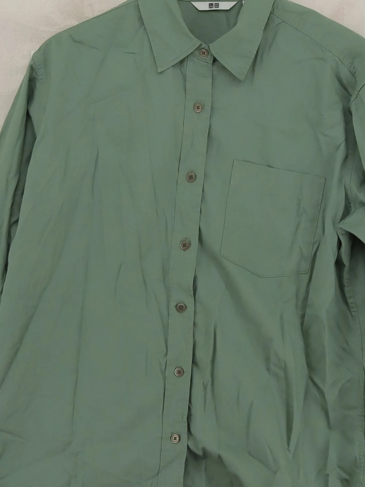 Uniqlo Women's Shirt XS Green 100% Cotton Long Sleeve Collared Basic - Image 3