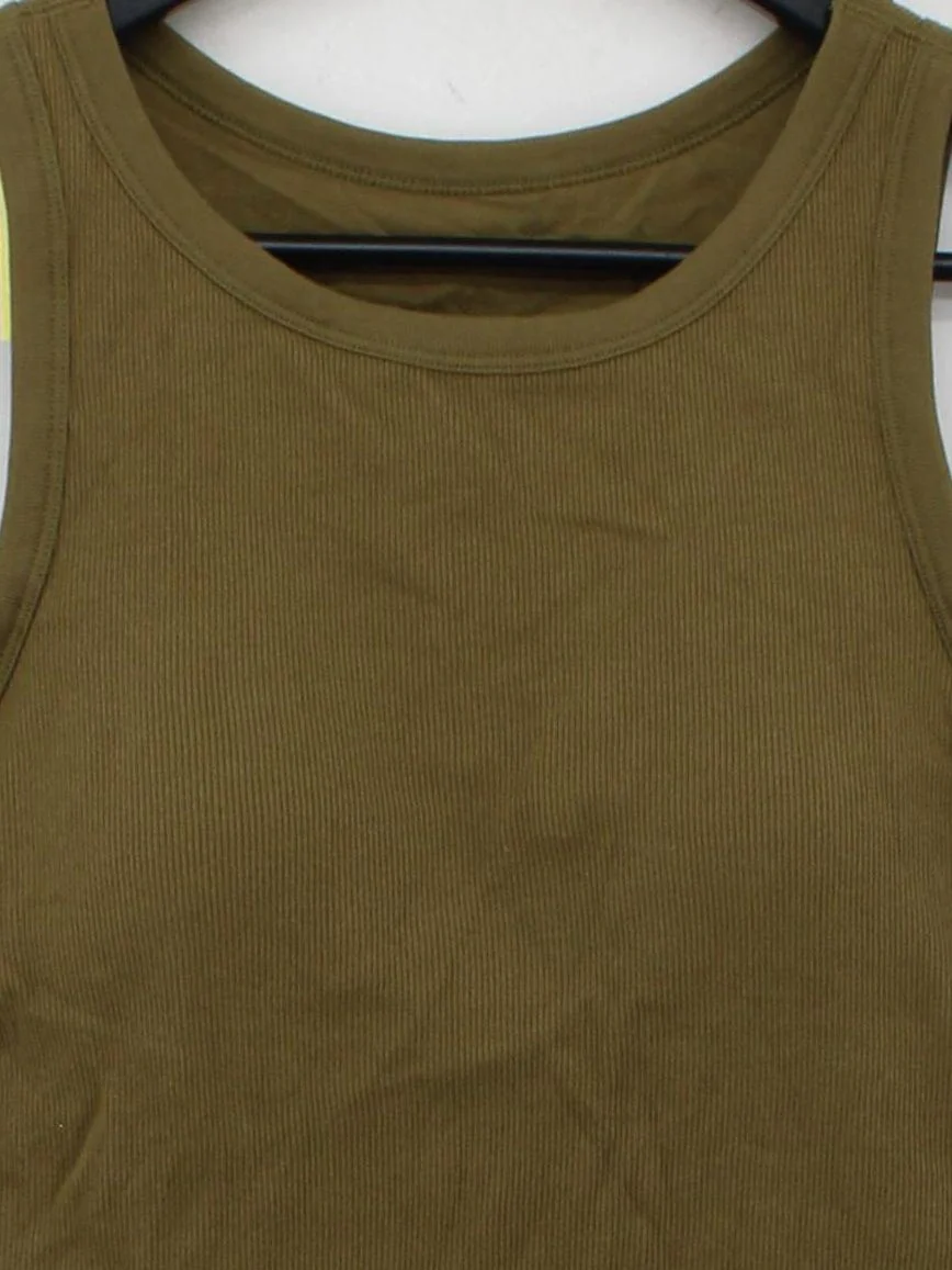 Uniqlo Women's T-Shirt L Green Cotton with Elastane, Polyester Basic - Image 3