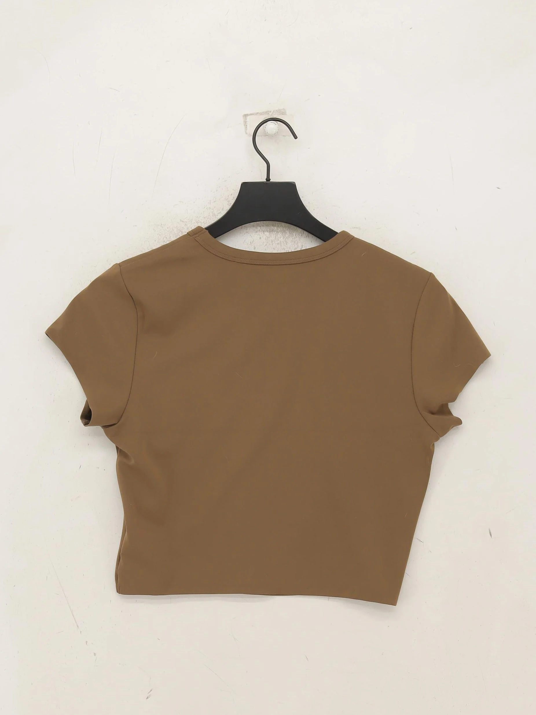 Uniqlo Women's T-Shirt M Brown 100% Other Short Sleeve Round Neck Basic - Image 2