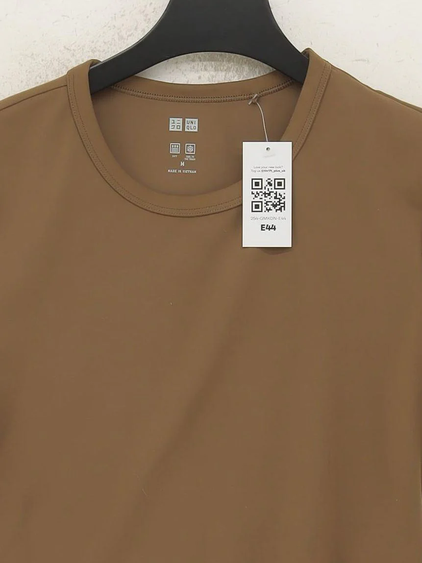 Uniqlo Women's T-Shirt M Brown 100% Other Short Sleeve Round Neck Basic - Image 3