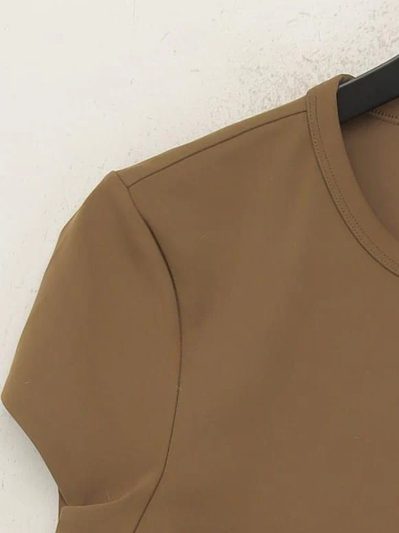 Uniqlo Women's T-Shirt M Brown 100% Other Short Sleeve Round Neck Basic - Image 4