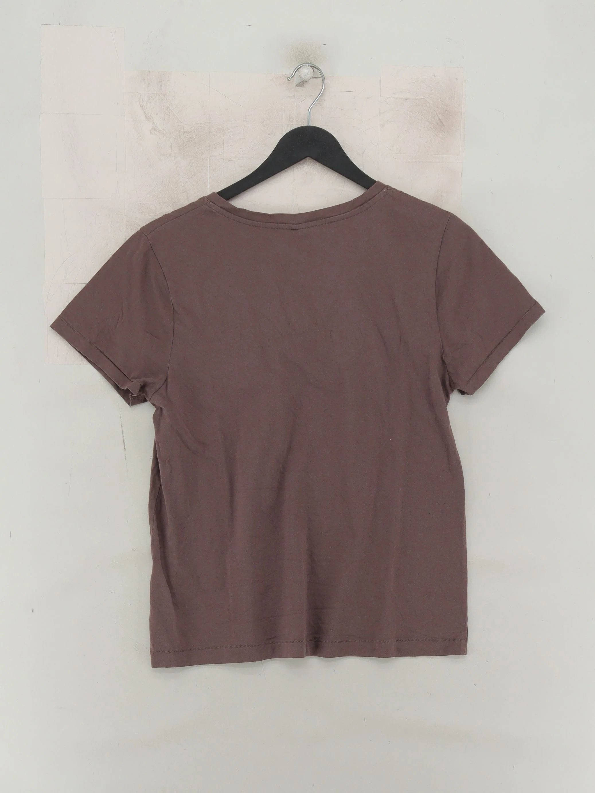 Uniqlo Women's T-Shirt M Brown 100% Other Short Sleeve V-Neck Basic - Image 2