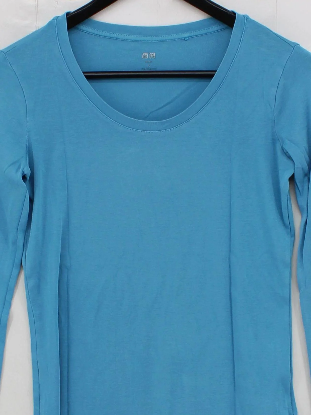 Uniqlo Women's T-Shirt S Blue Cotton with Elastane Short Sleeve Round Neck Basic - Image 3