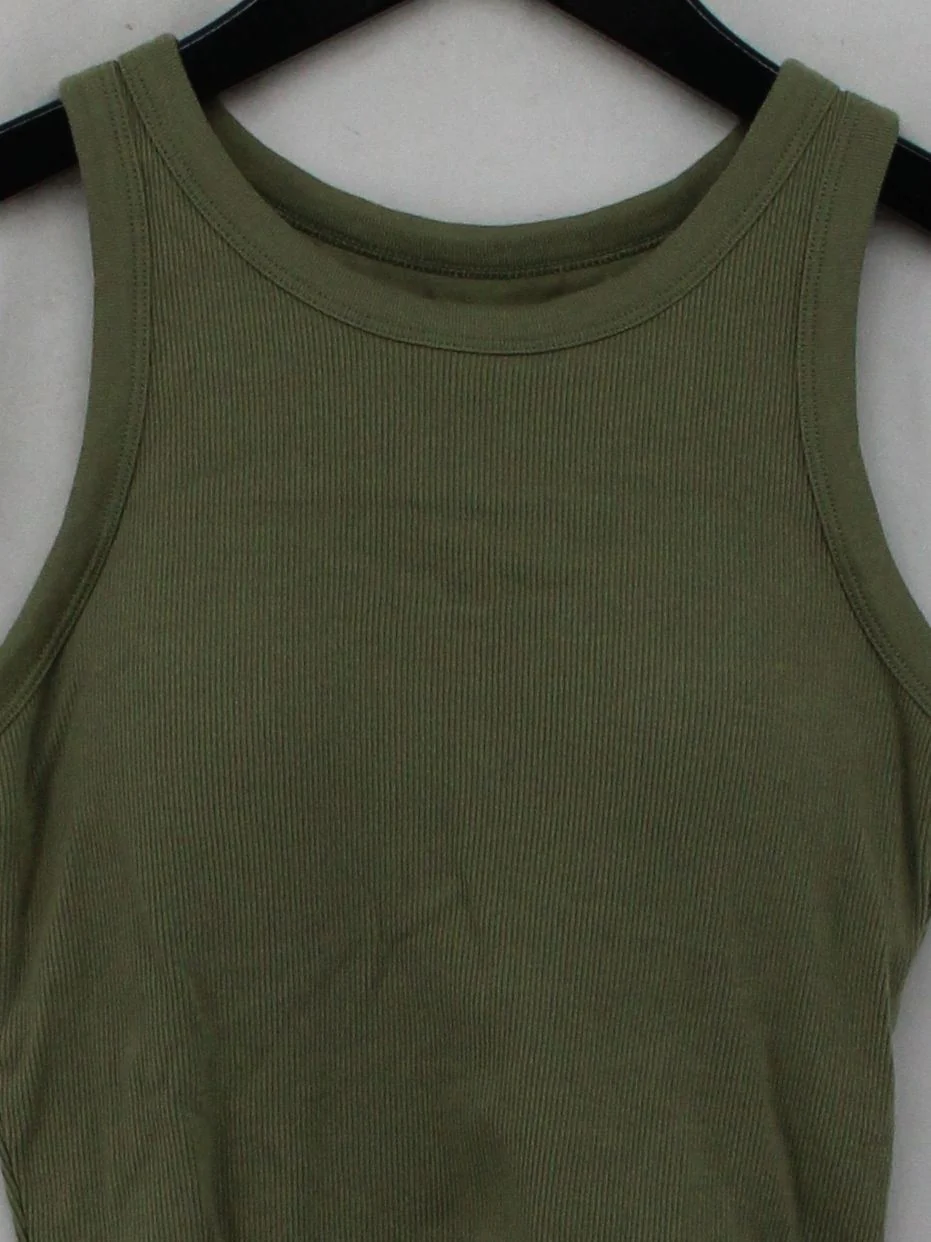 Uniqlo Women's T-Shirt XS Green Cotton with Elastane Sleeveless Round Neck Basic - Image 3