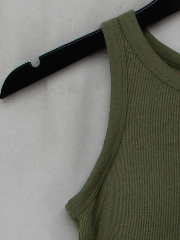 Uniqlo Women's T-Shirt XS Green Cotton with Elastane Sleeveless Round Neck Basic - Image 4