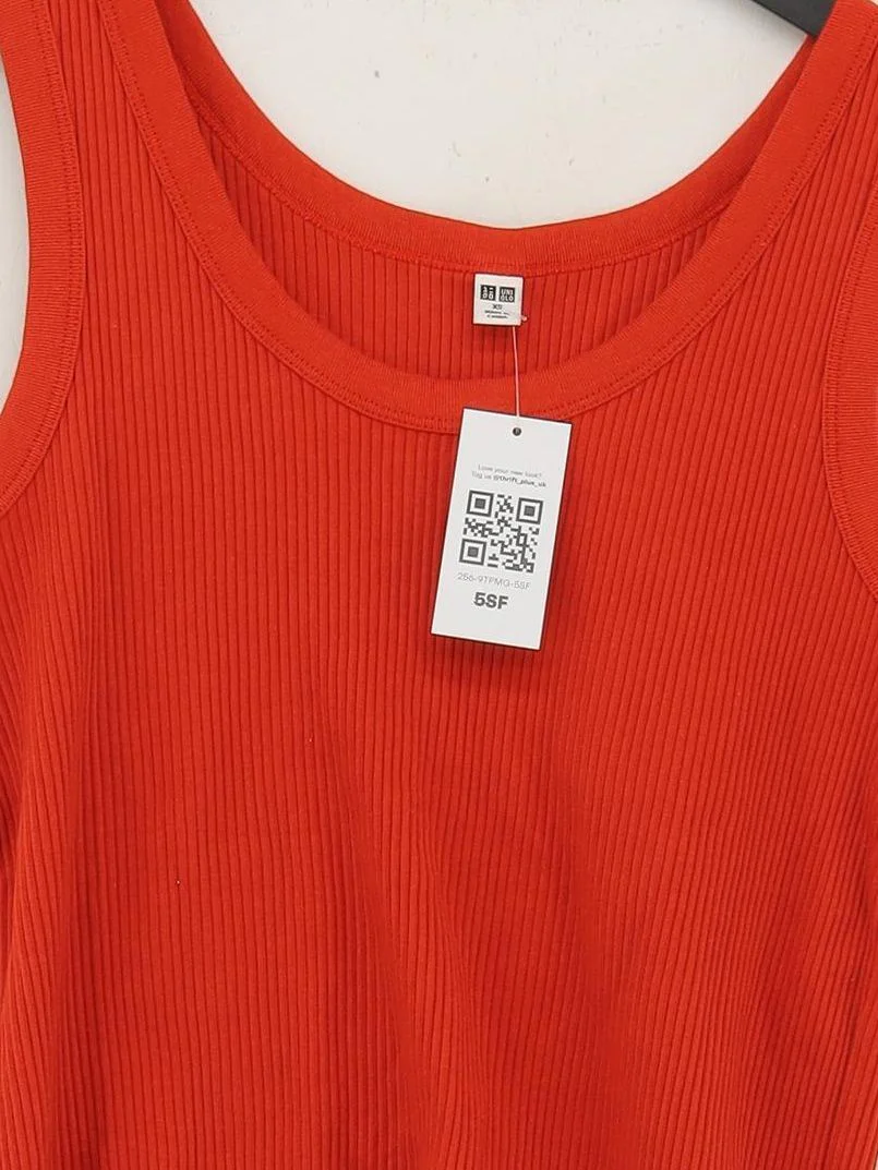Uniqlo Women's T-Shirt XS Red 100% Other Sleeveless Round Neck Basic - Image 3
