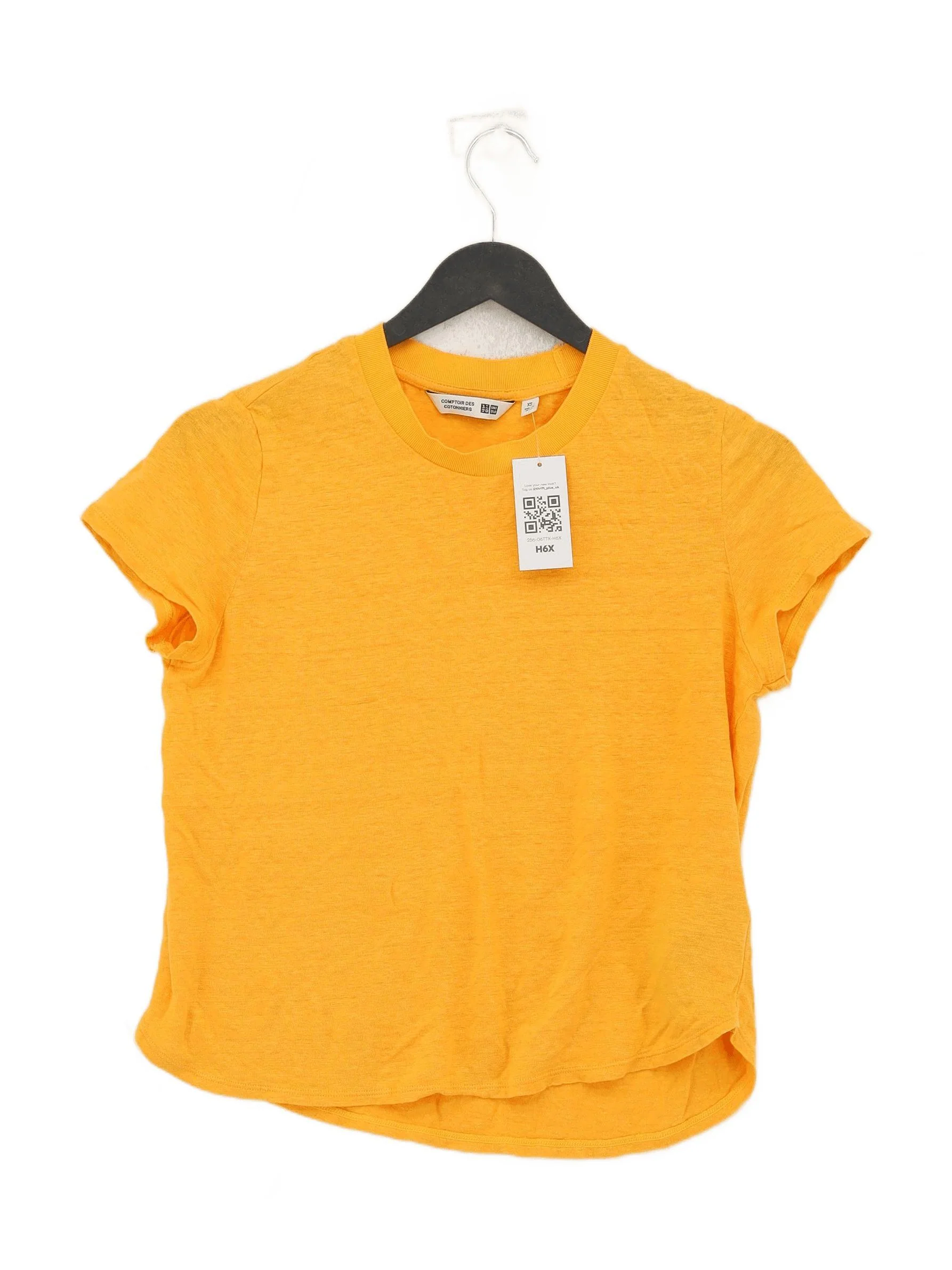Uniqlo Women's T-Shirt XS Yellow 100% Linen Short Sleeve Round Neck Basic