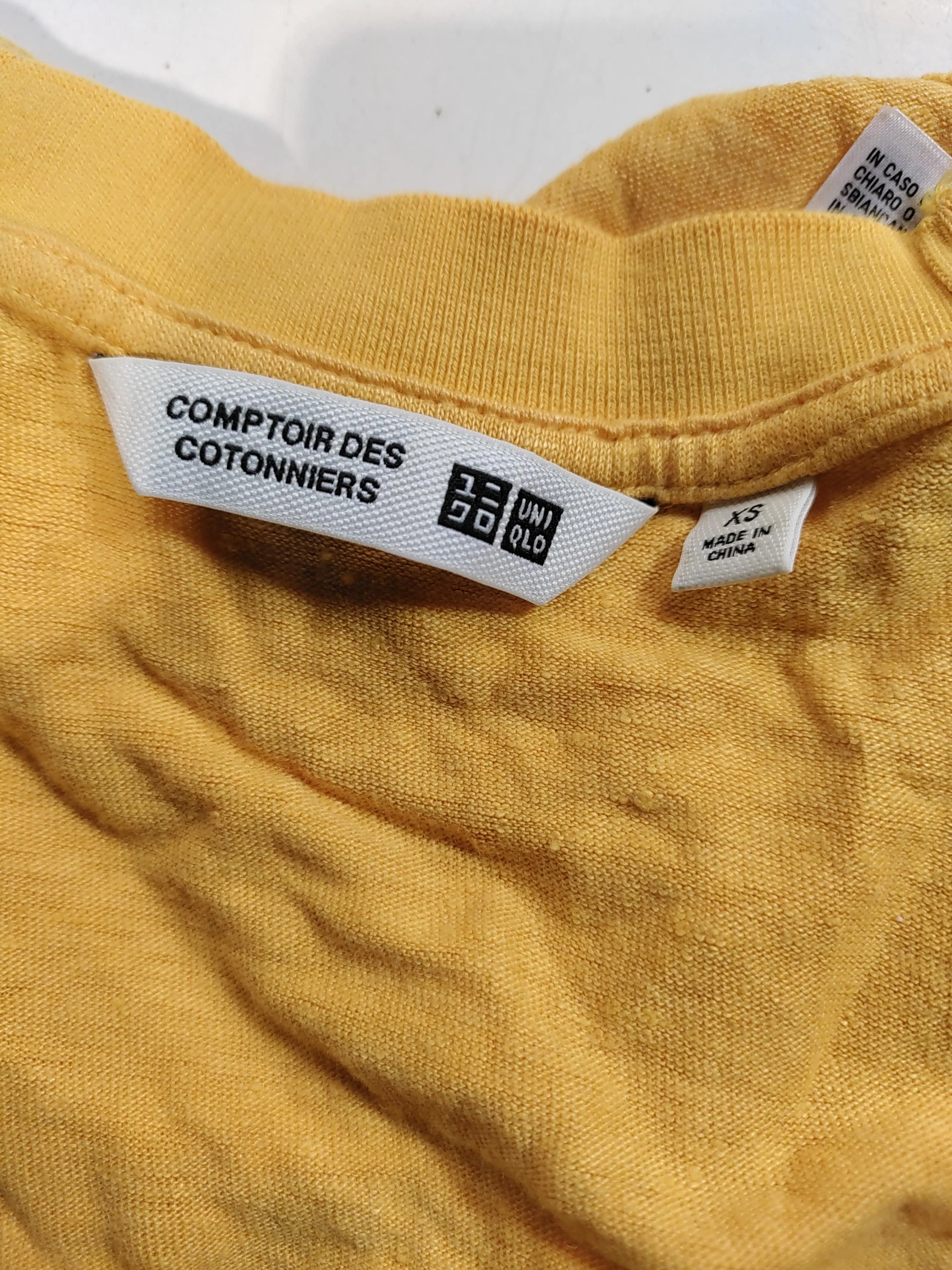 Uniqlo Women's T-Shirt XS Yellow 100% Linen Short Sleeve Round Neck Basic - Image 5
