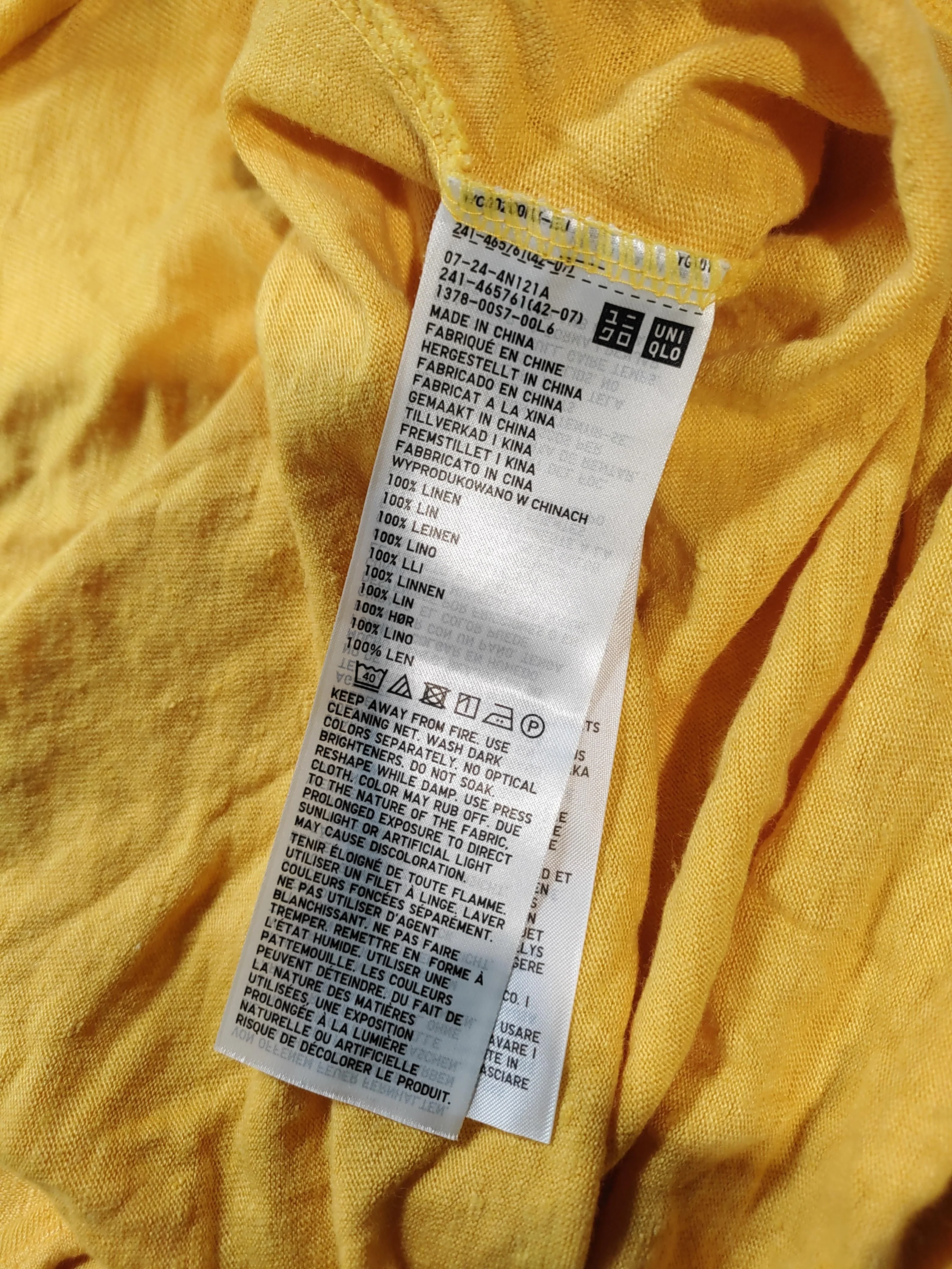 Uniqlo Women's T-Shirt XS Yellow 100% Linen Short Sleeve Round Neck Basic - Image 6