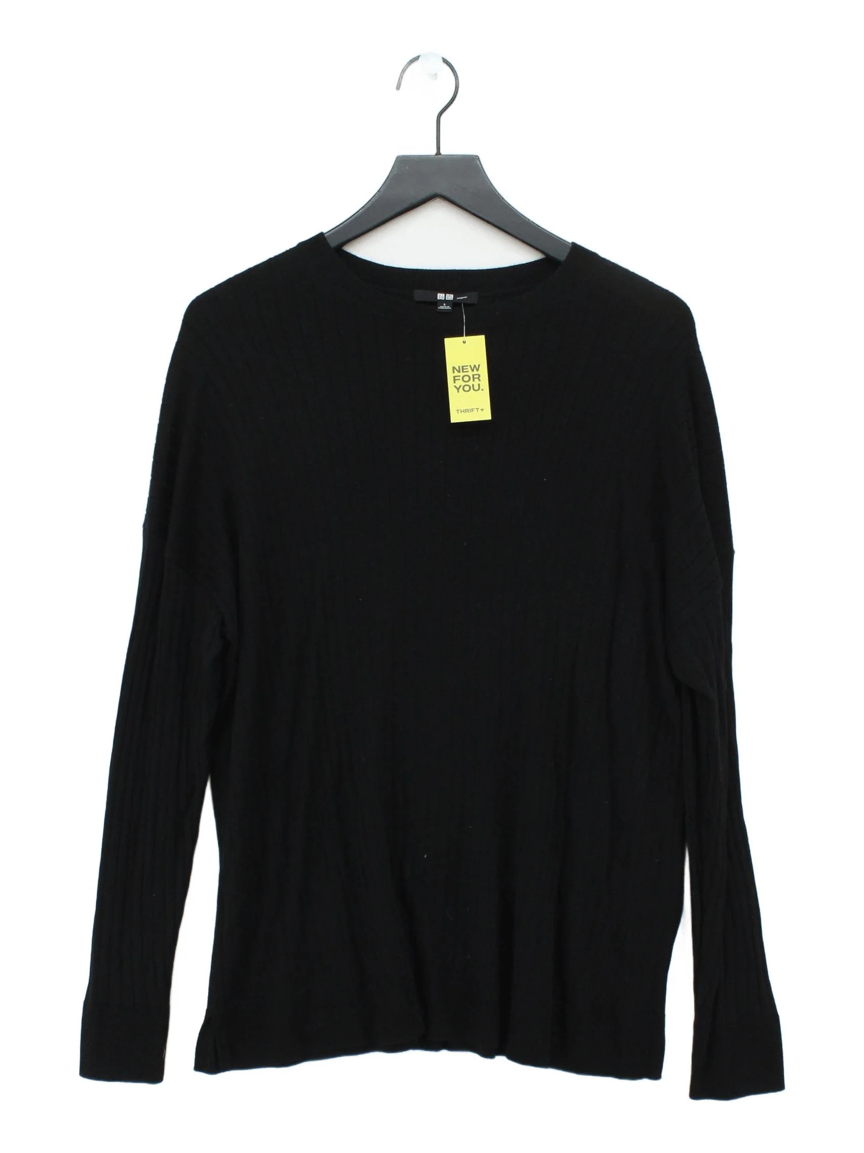 Uniqlo Women's Top L Black Acrylic with Wool Long Sleeve Round Neck Basic