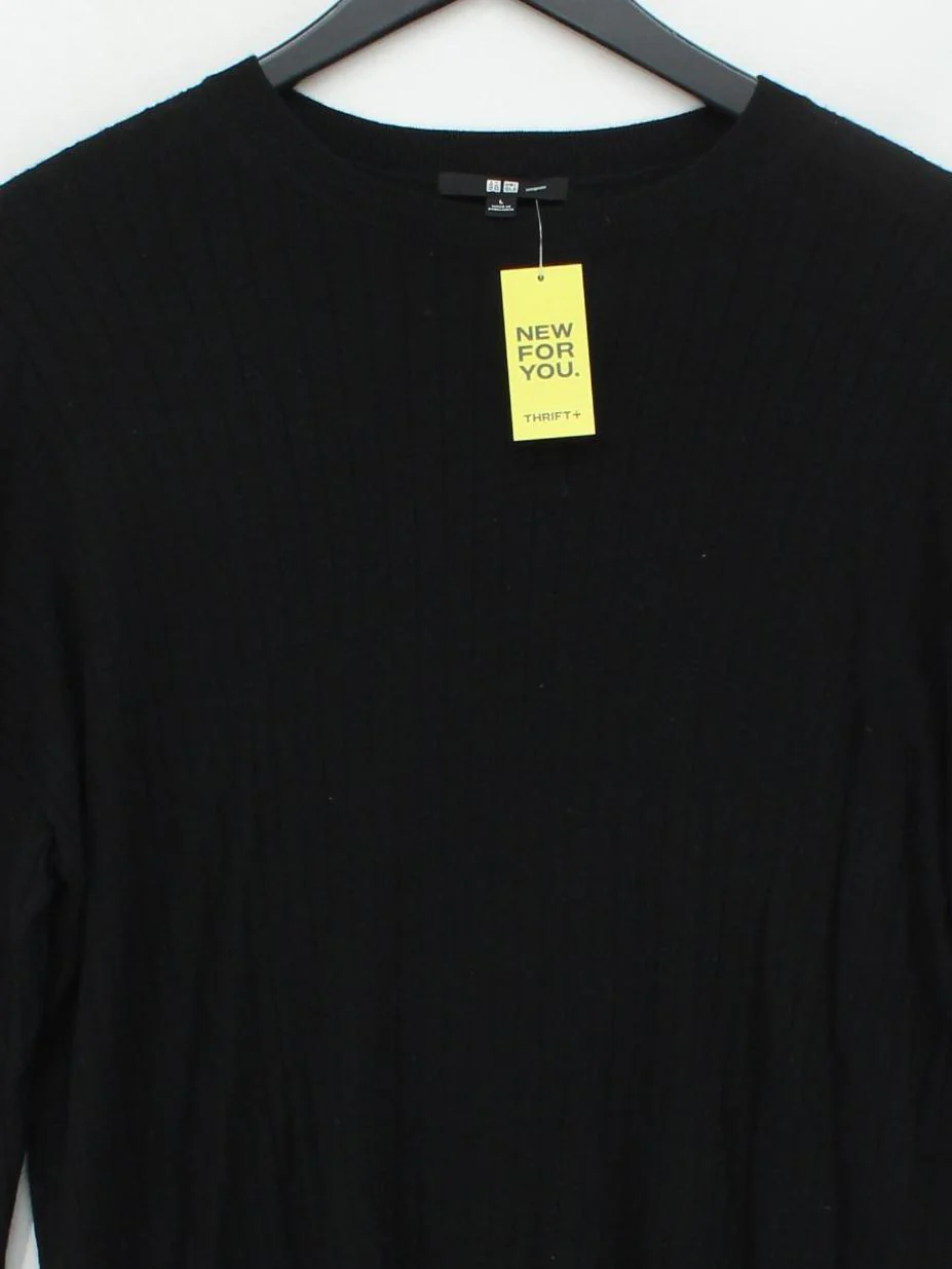 Uniqlo Women's Top L Black Acrylic with Wool Long Sleeve Round Neck Basic - Image 3