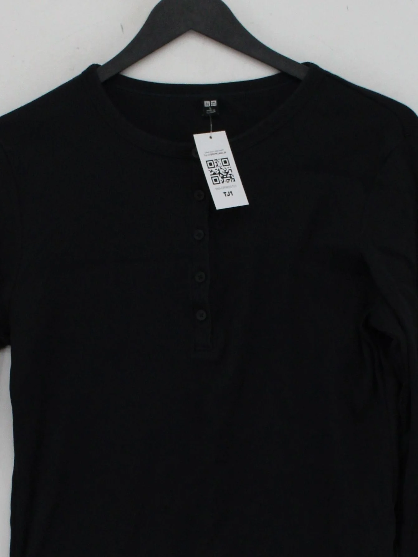 Uniqlo Women's Top L Black Cotton with Elastane Long Sleeve Crew Neck Jersey - Image 3
