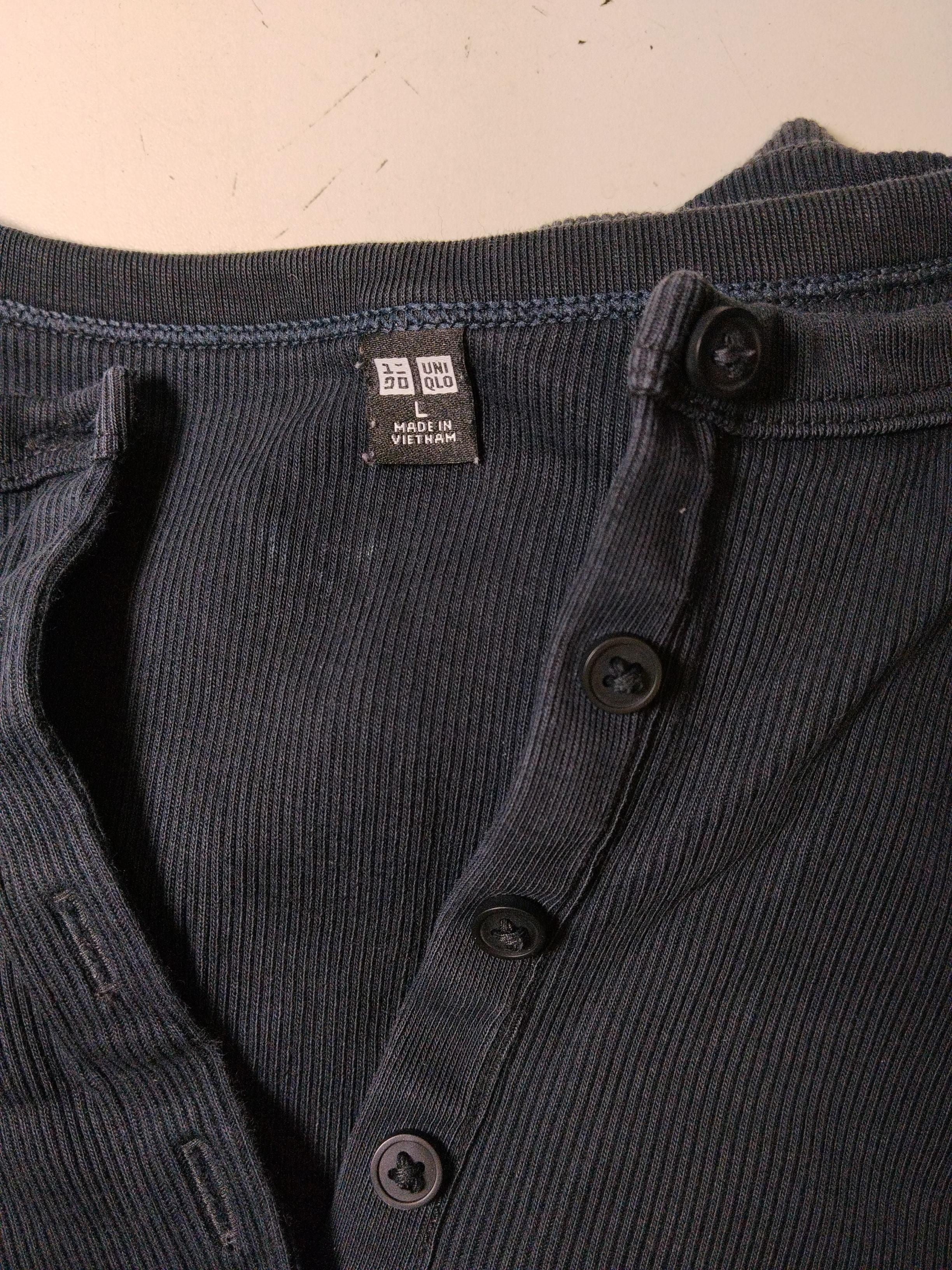 Uniqlo Women's Top L Black Cotton with Elastane Long Sleeve Crew Neck Jersey - Image 5