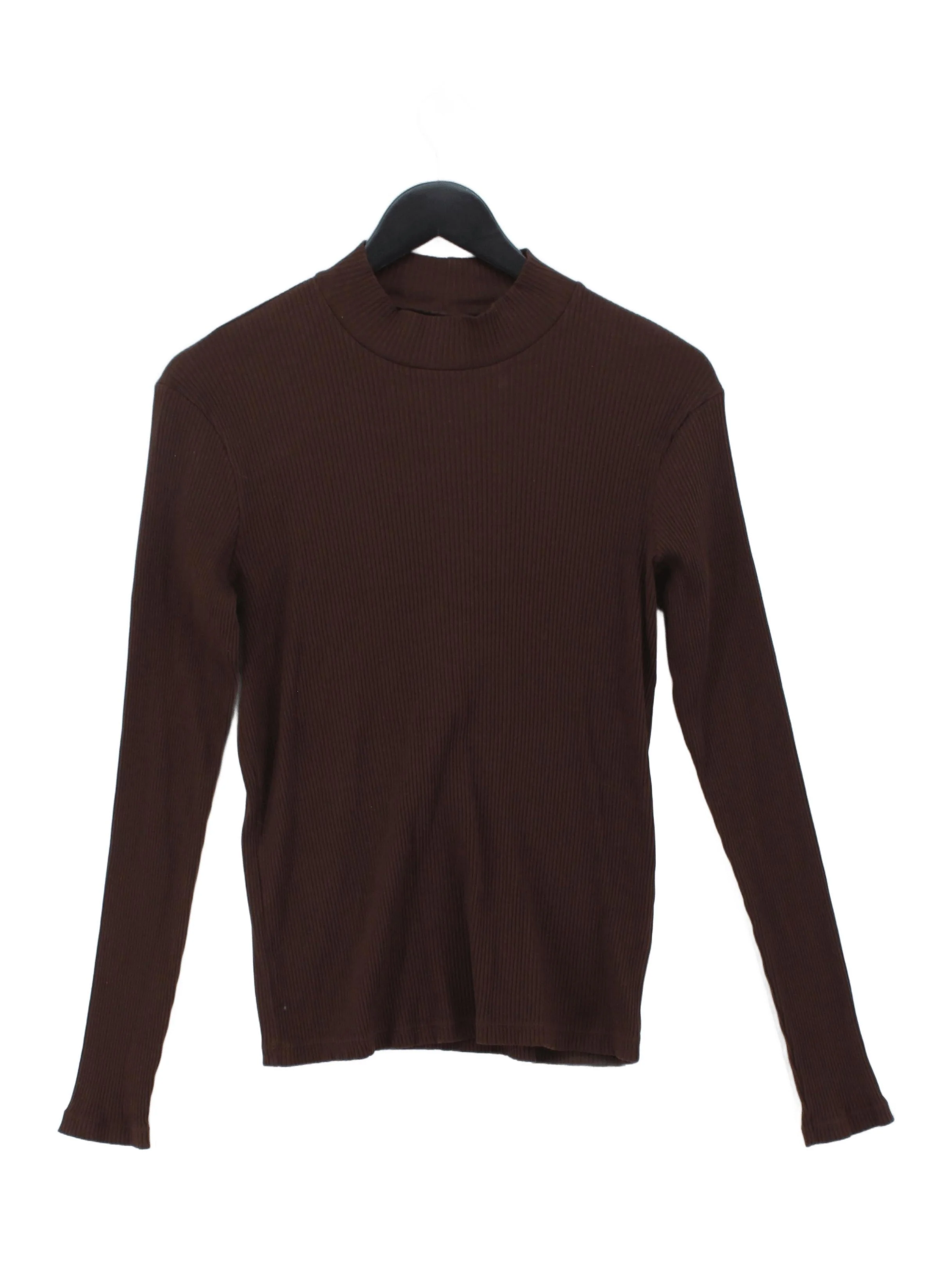 Uniqlo Women's Top M Brown Cotton with Elastane Long Sleeve Mock Neck Basic