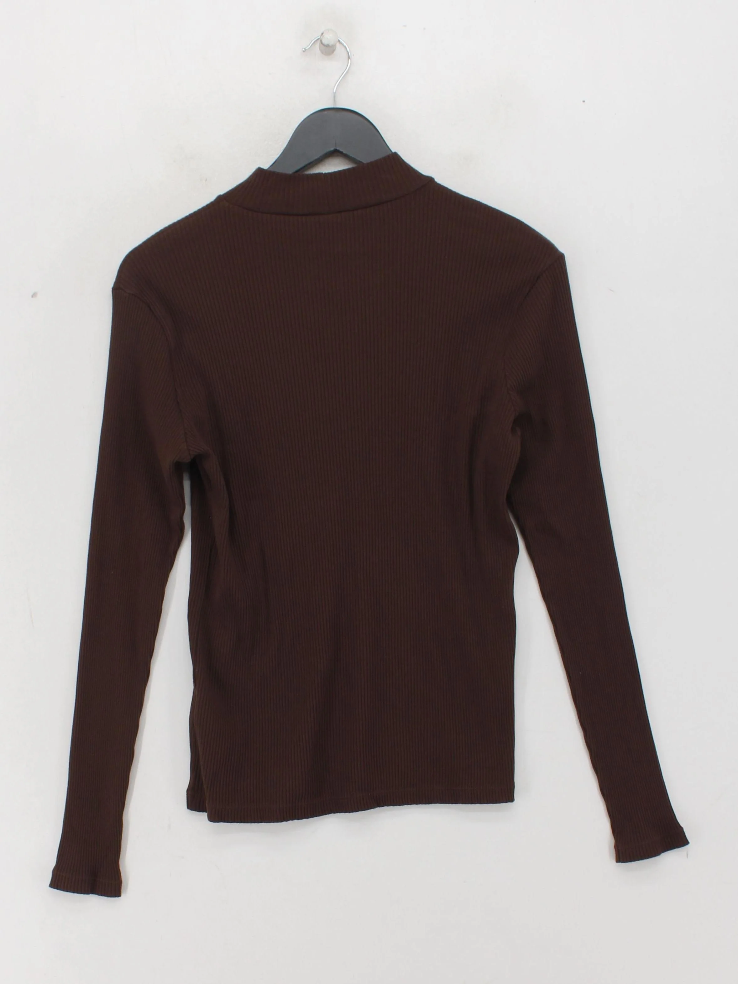 Uniqlo Women's Top M Brown Cotton with Elastane Long Sleeve Mock Neck Basic - Image 2