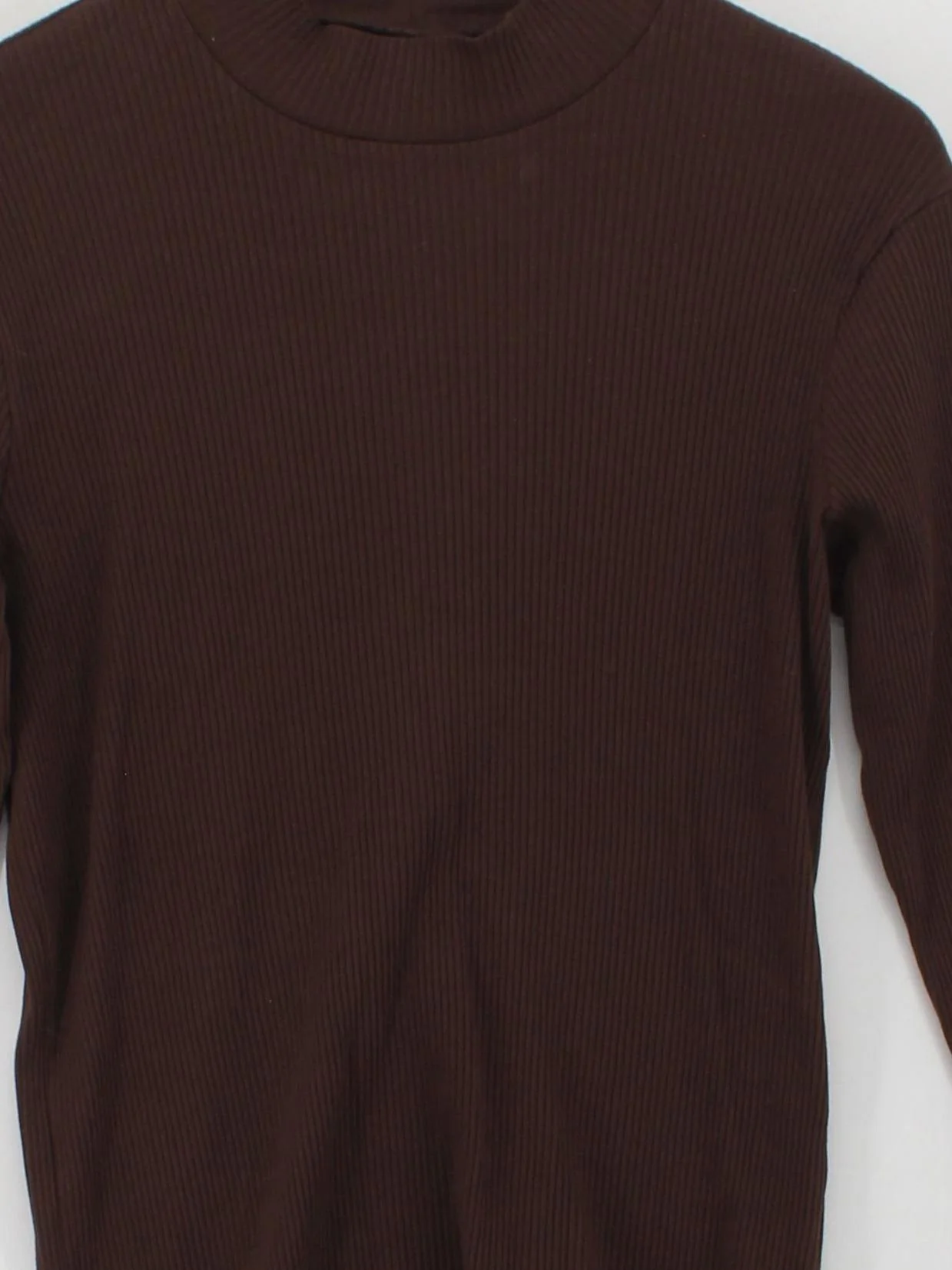 Uniqlo Women's Top M Brown Cotton with Elastane Long Sleeve Mock Neck Basic - Image 3