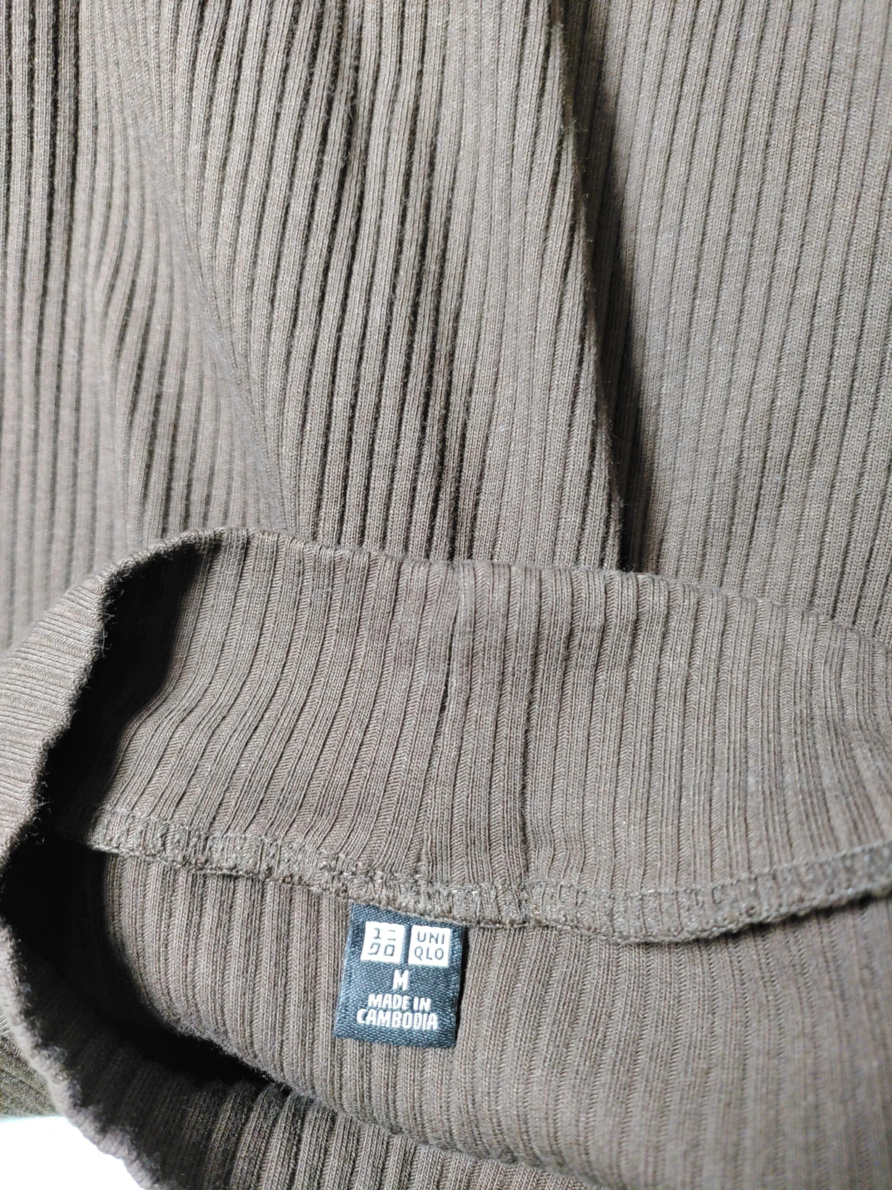 Uniqlo Women's Top M Brown Cotton with Elastane Long Sleeve Mock Neck Basic - Image 5