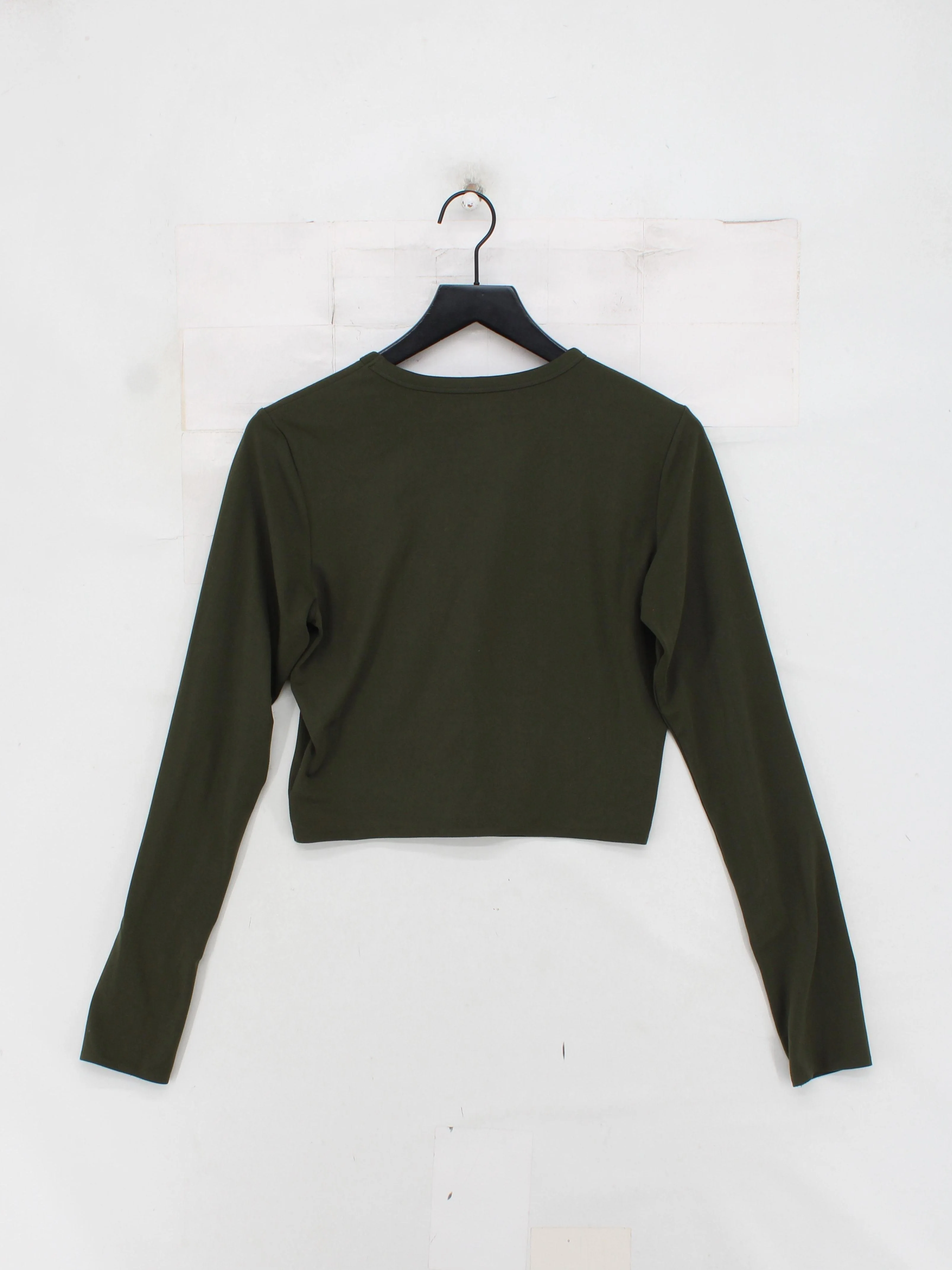 Uniqlo Women's Top M Green Polyester with Elastane Long Sleeve Round Neck Basic - Image 2