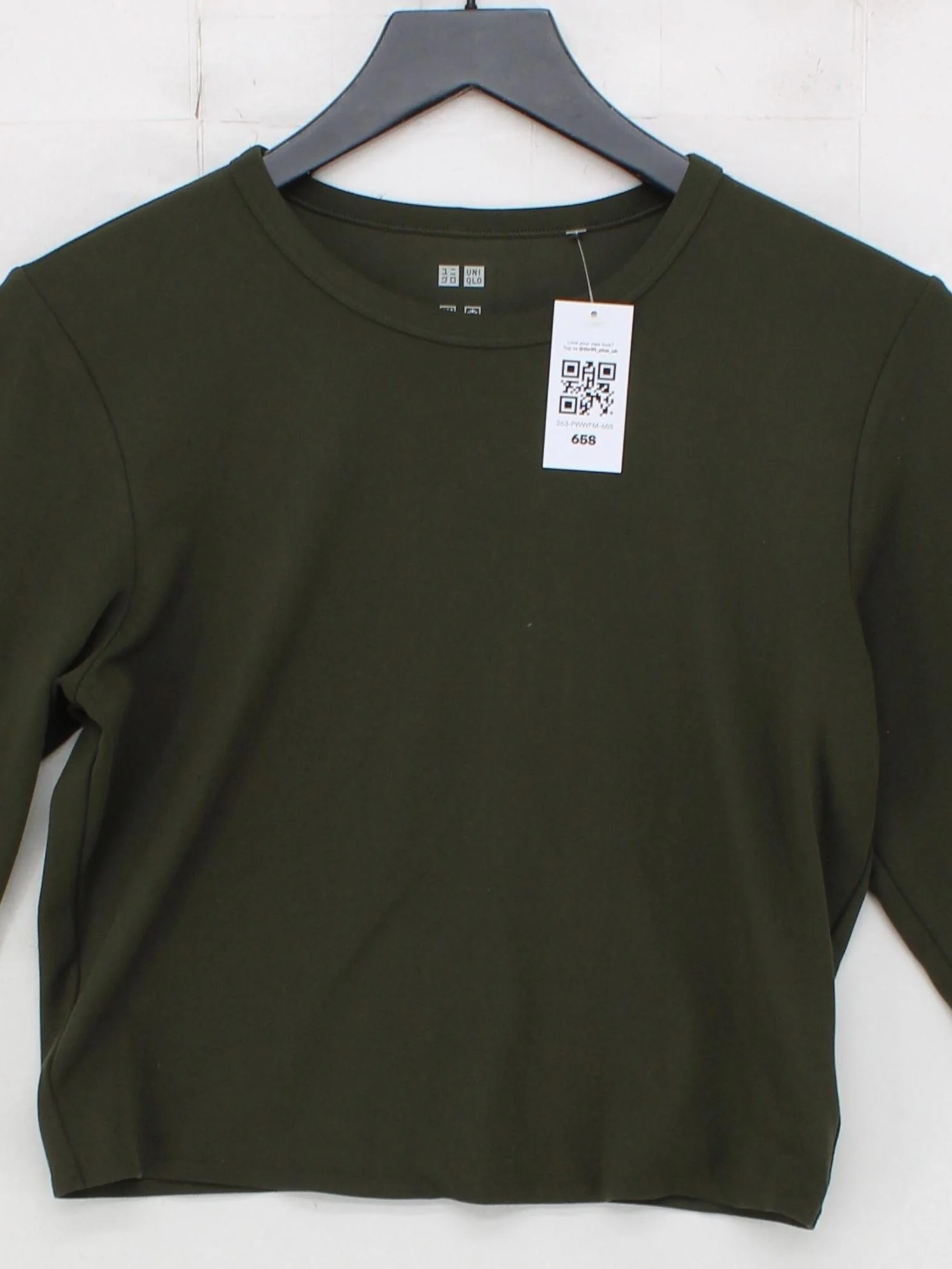 Uniqlo Women's Top M Green Polyester with Elastane Long Sleeve Round Neck Basic - Image 3