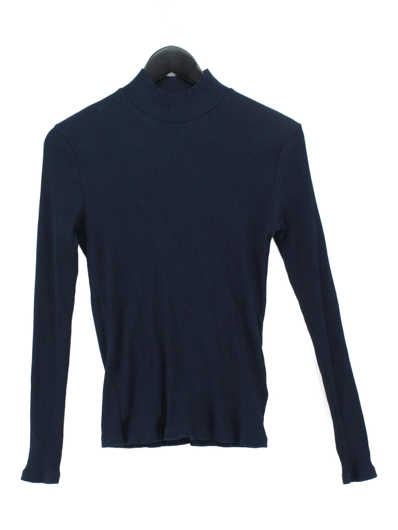 Uniqlo Women's Top S Blue Cotton with Elastane Long Sleeve Mock Neck Basic