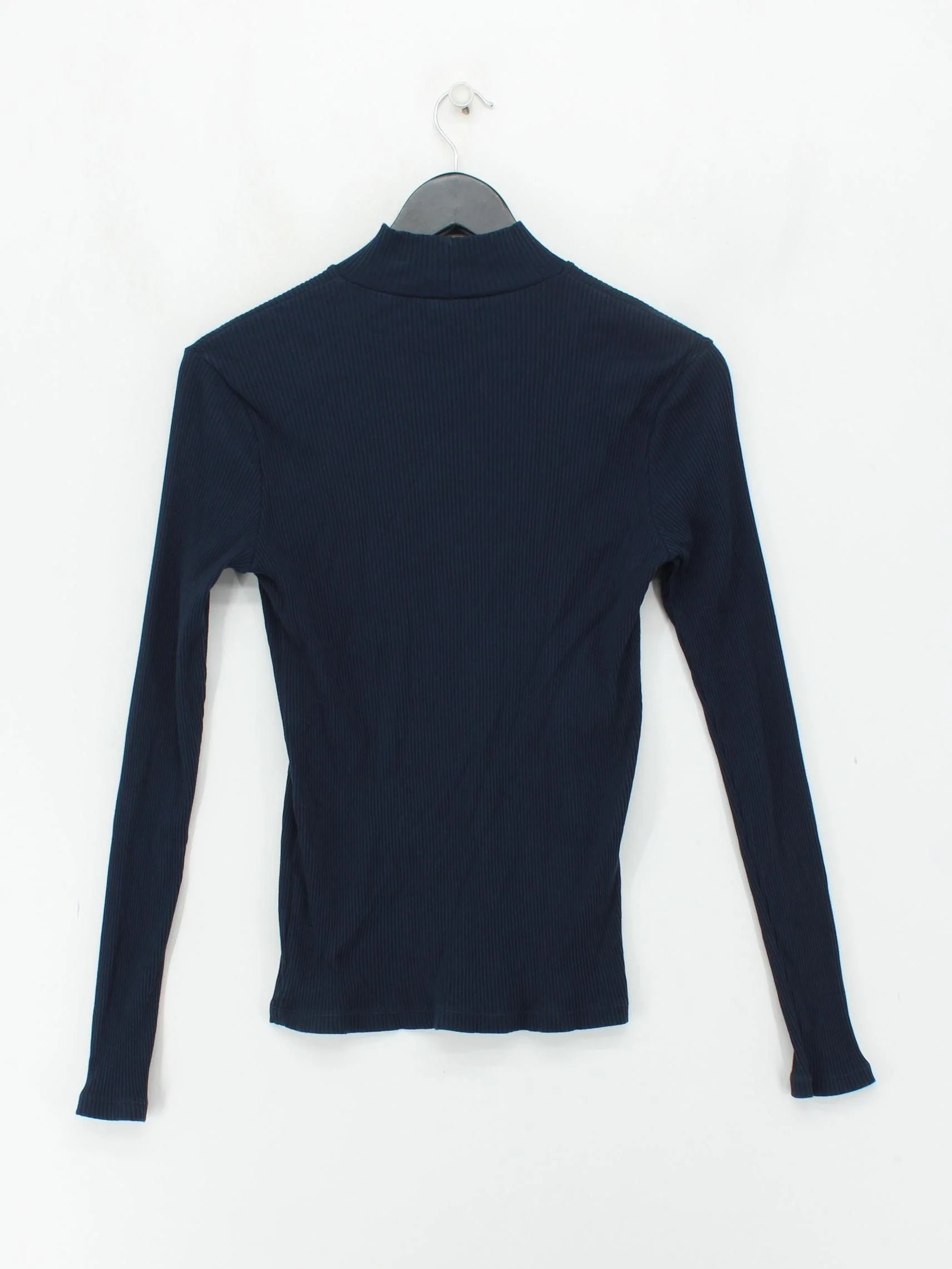 Uniqlo Women's Top S Blue Cotton with Elastane Long Sleeve Mock Neck Basic - Image 2