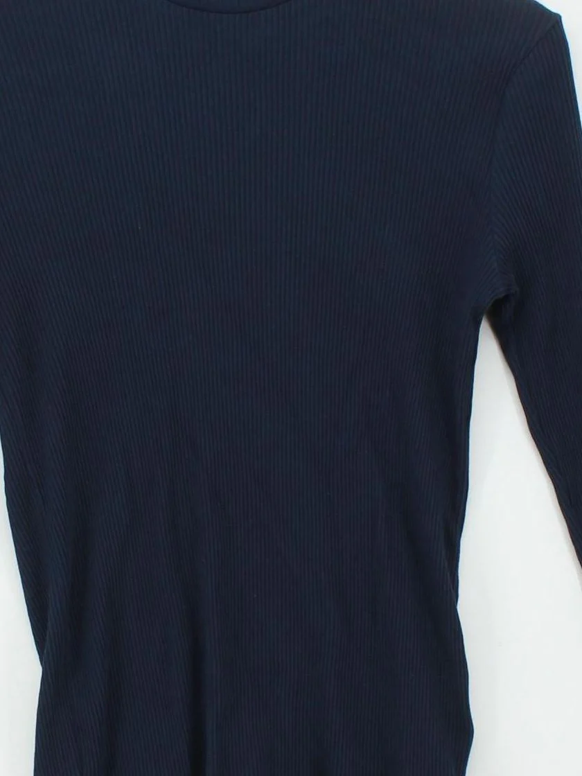 Uniqlo Women's Top S Blue Cotton with Elastane Long Sleeve Mock Neck Basic - Image 3