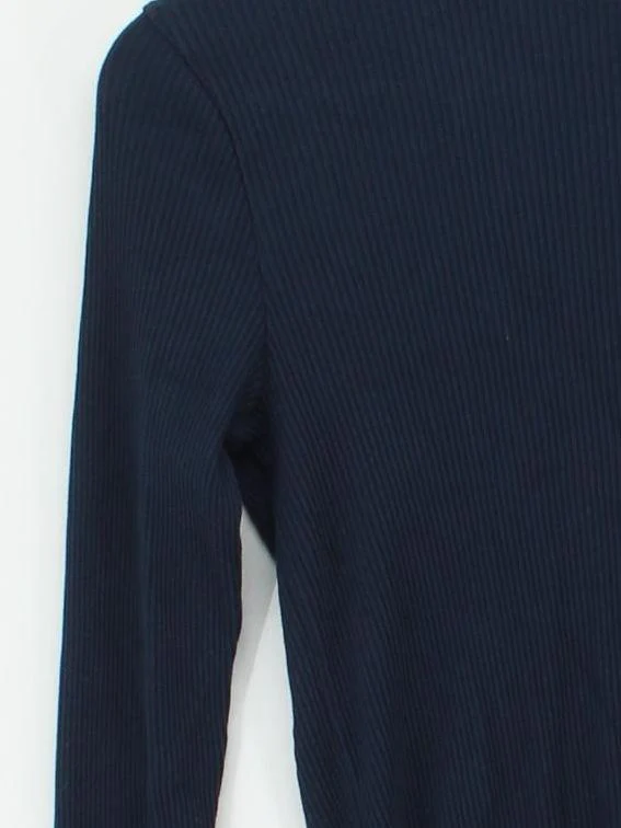 Uniqlo Women's Top S Blue Cotton with Elastane Long Sleeve Mock Neck Basic - Image 4